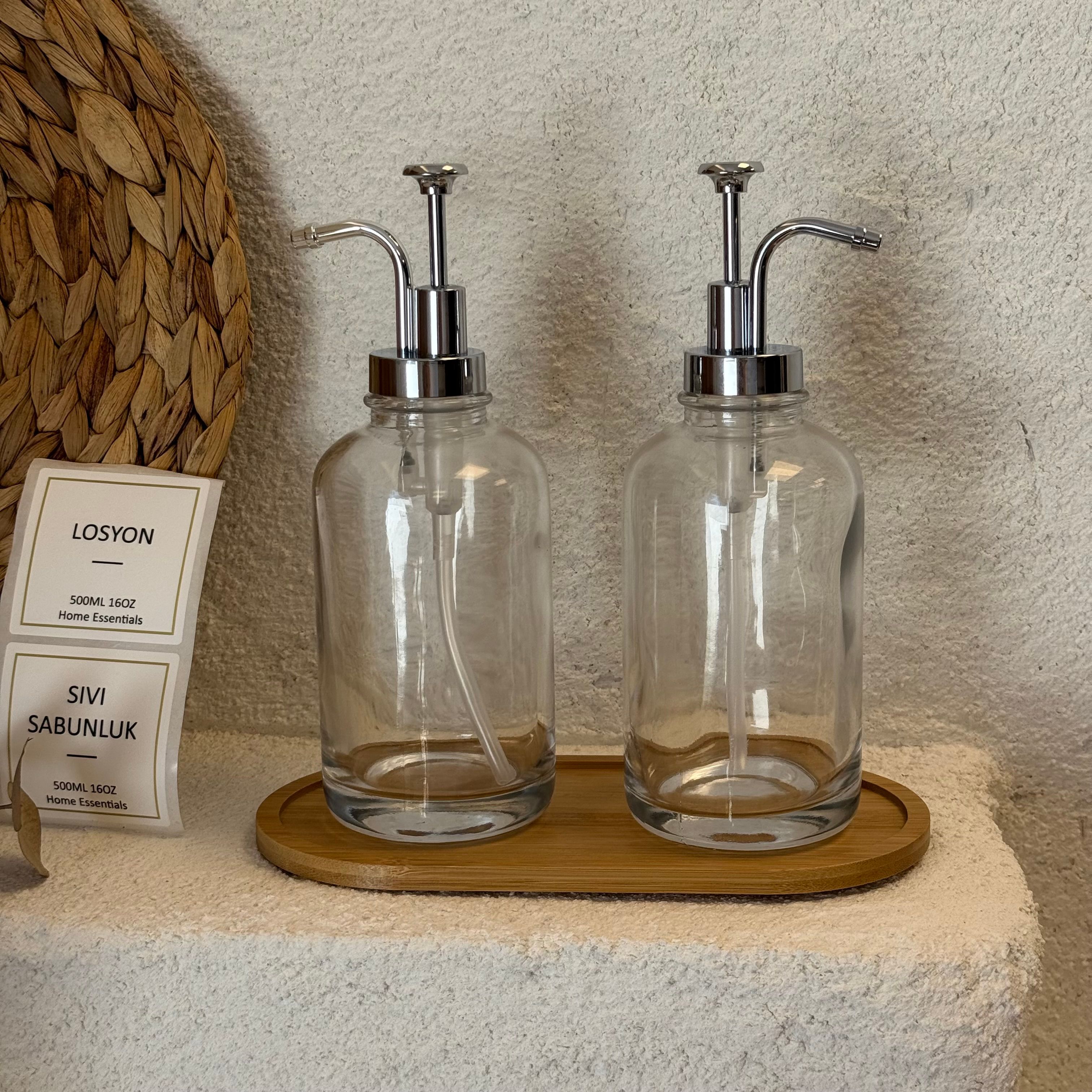 Lulu Bambu Standlı İkili Sıvı Sabunluk Seti Gümüş 