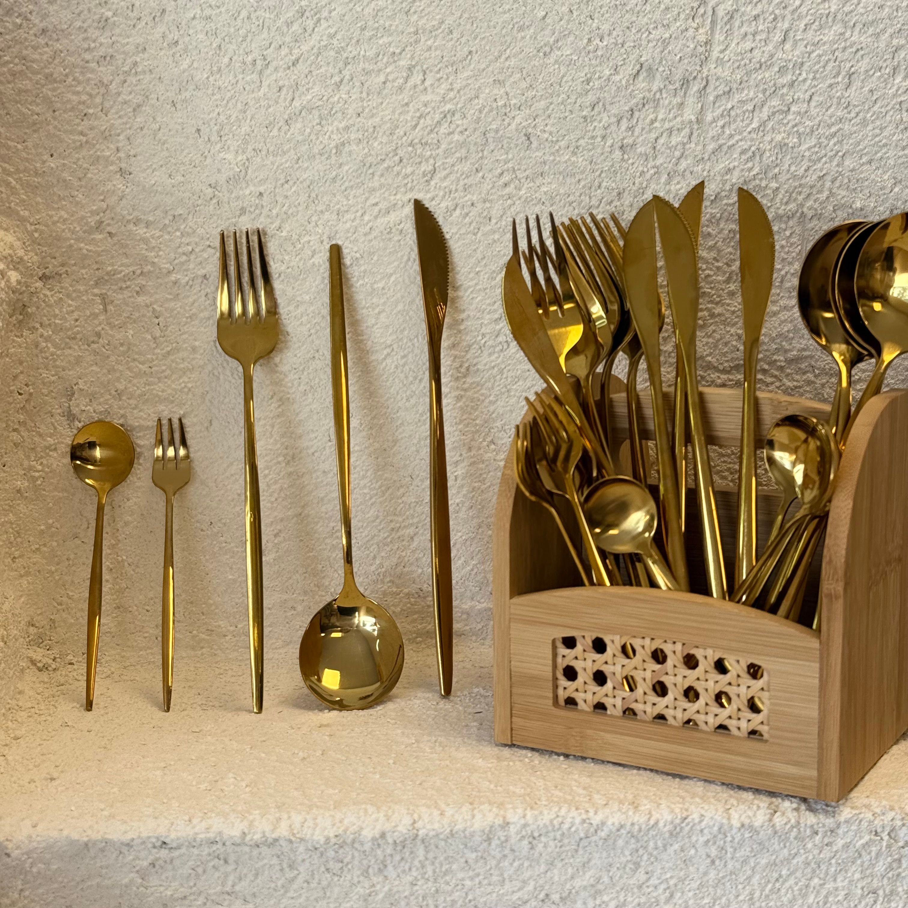 Zra Model 30 Parça 6 Kişilik Çatal Kaşık Bıçak Seti Gold (Çok Satanlarda)