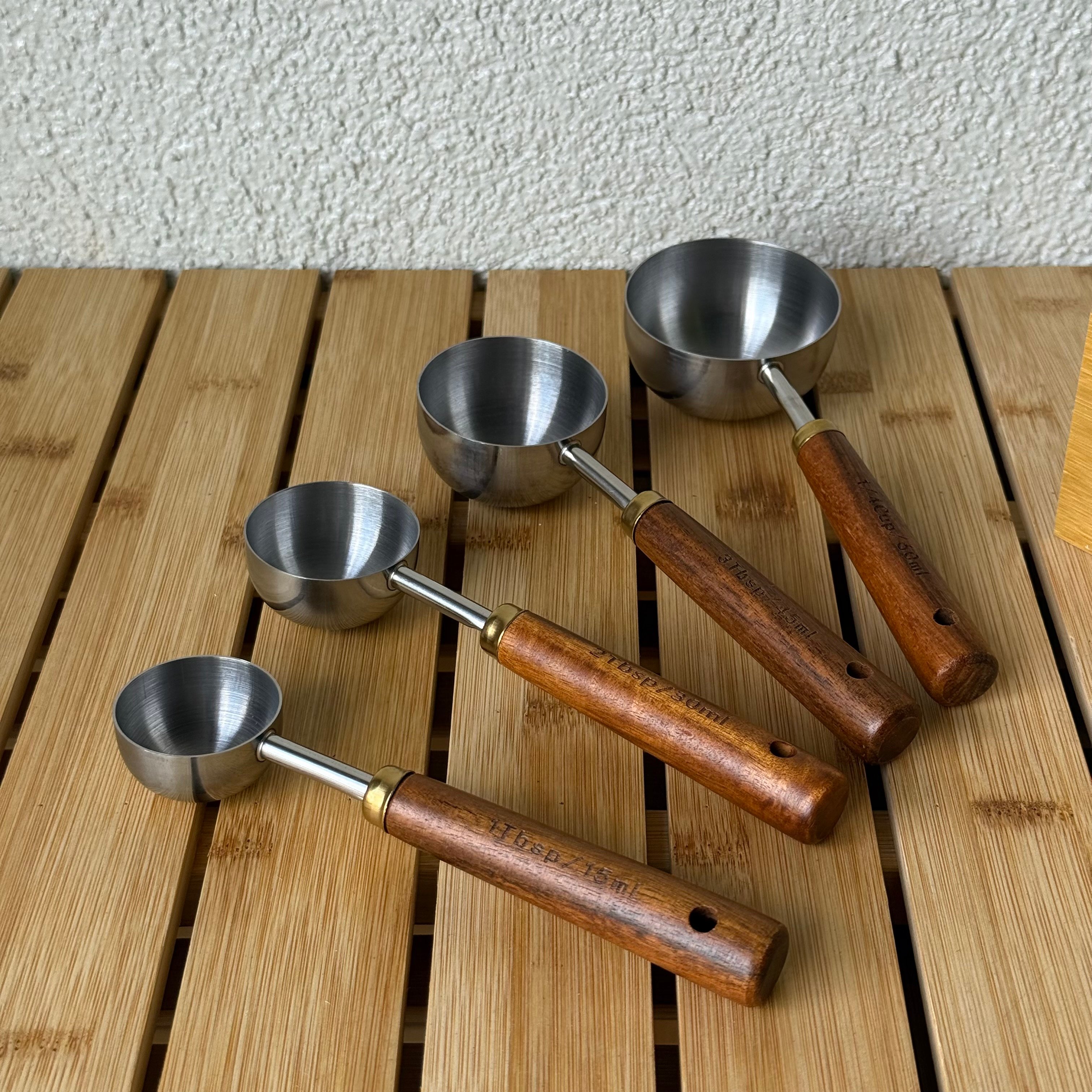 Toru 4 Boy Ahşap Tutmalı Ölçü Kaşığı Seti 15 ml, 30 ml, 45 ml, 60 ml 