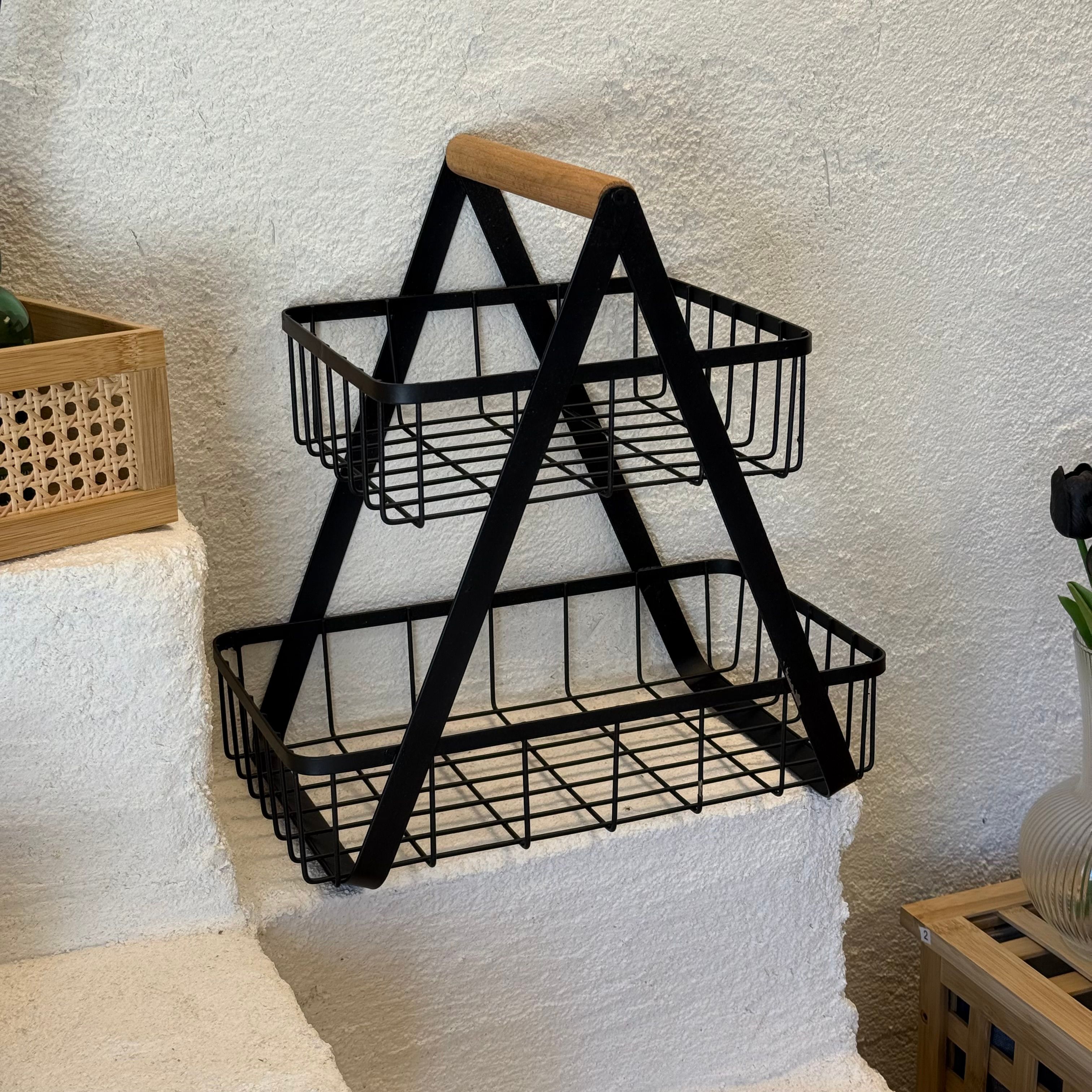 Cotus İki Katlı Metal Meyvelik Mat Siyah 36 cm