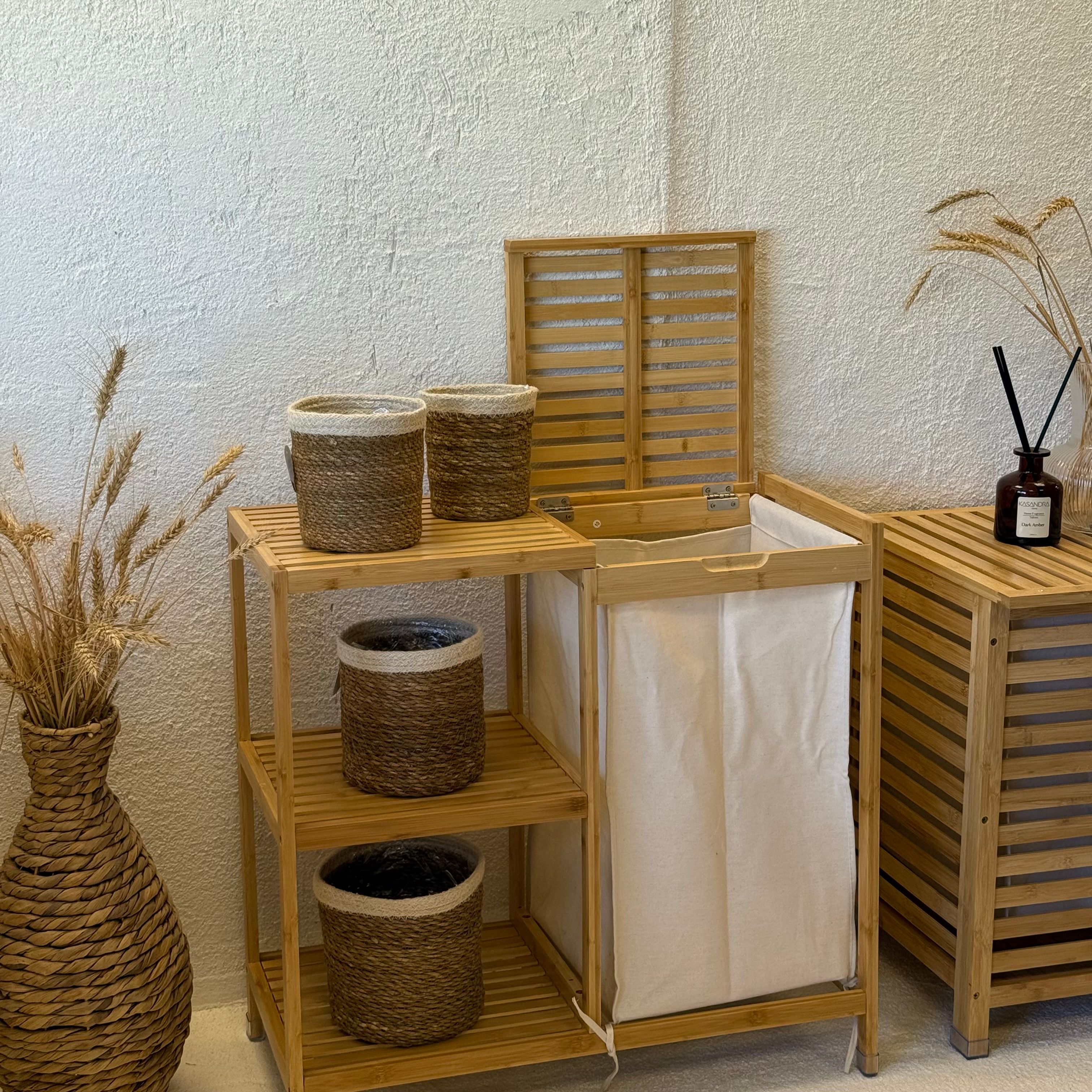 Bambu Dolap ve Kirli Çamaşır Sepeti 68x33x65 cm 