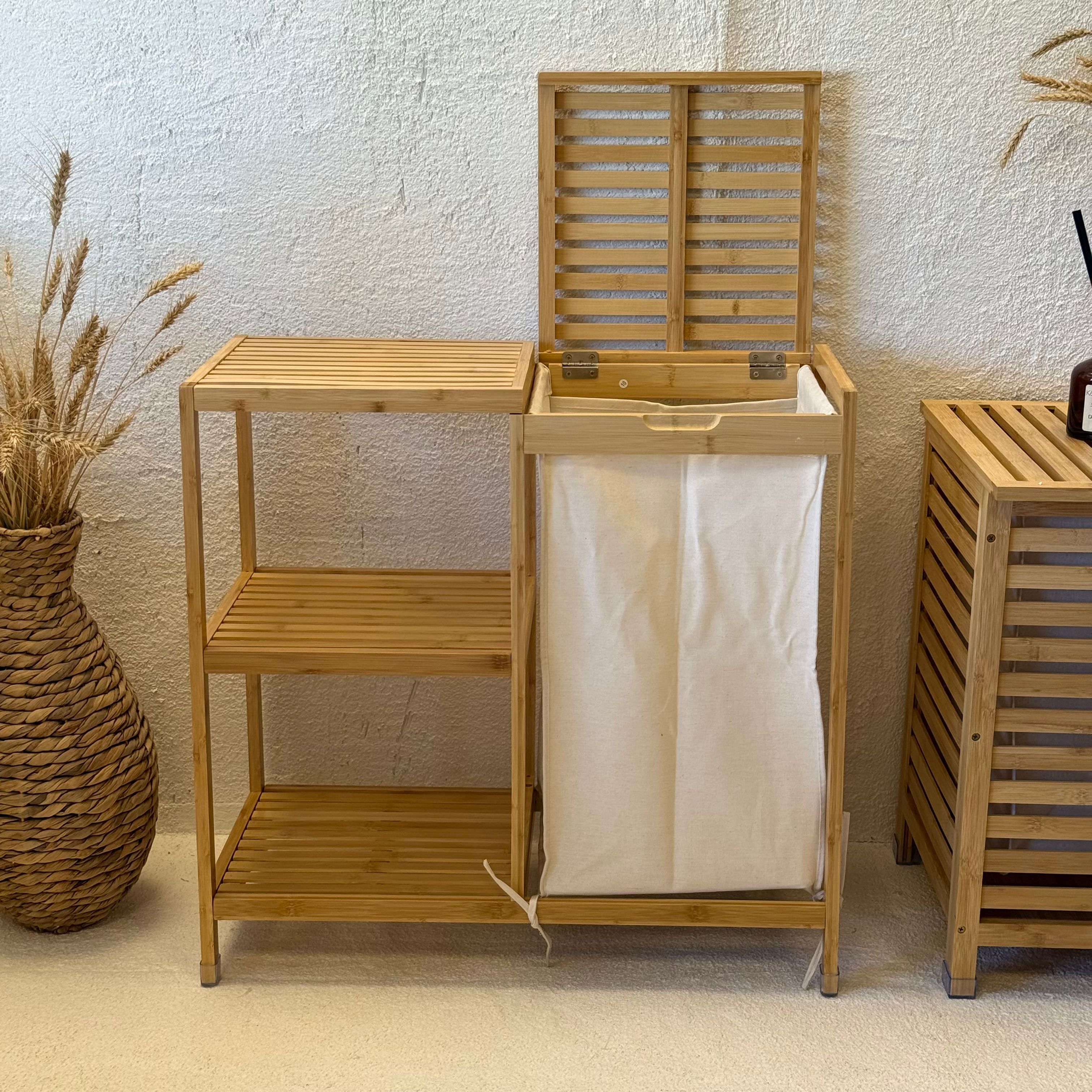 Bambu Dolap ve Kirli Çamaşır Sepeti 68x33x65 cm 