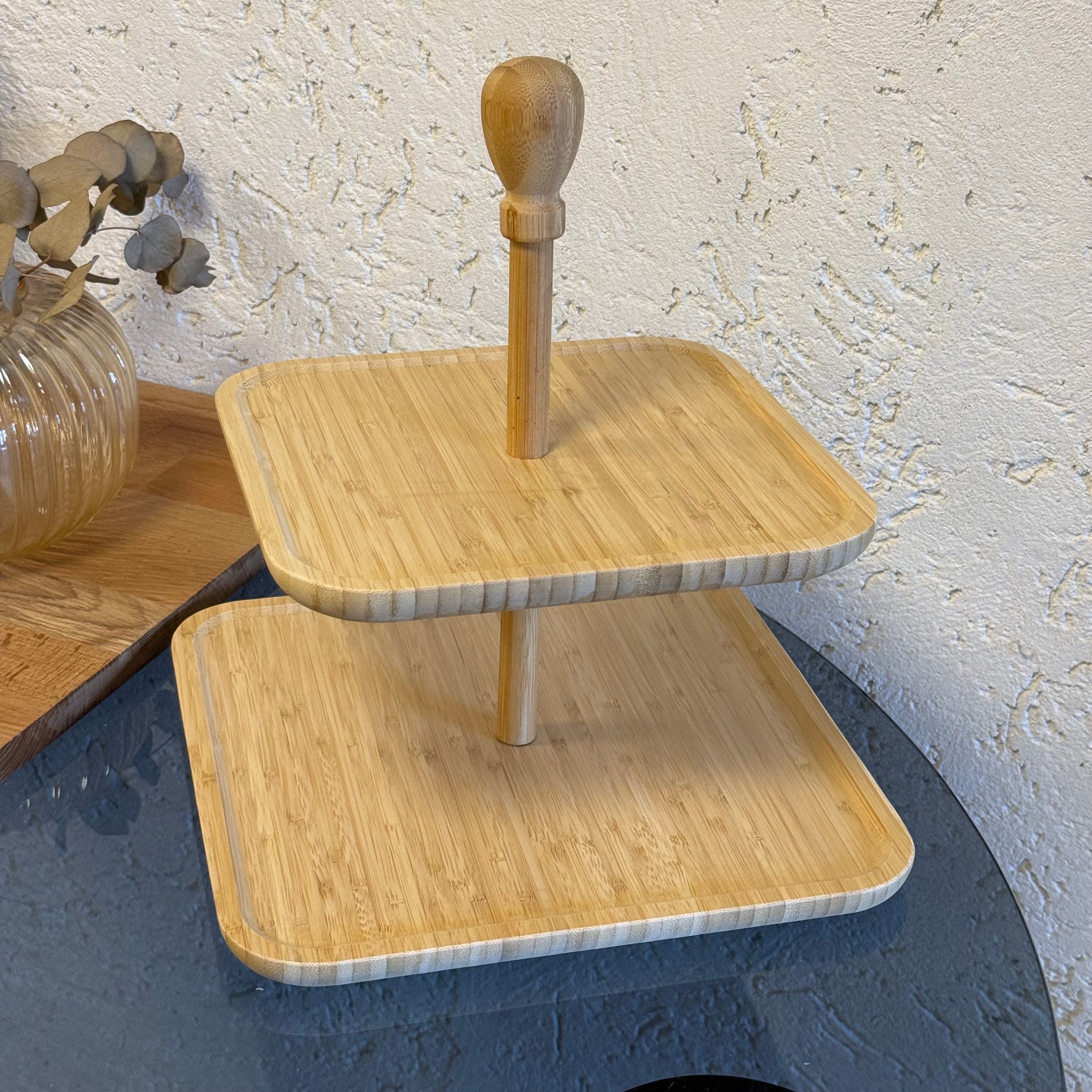 Melena 2 Katlı Kare Bambu Sunumluk 33 CM 