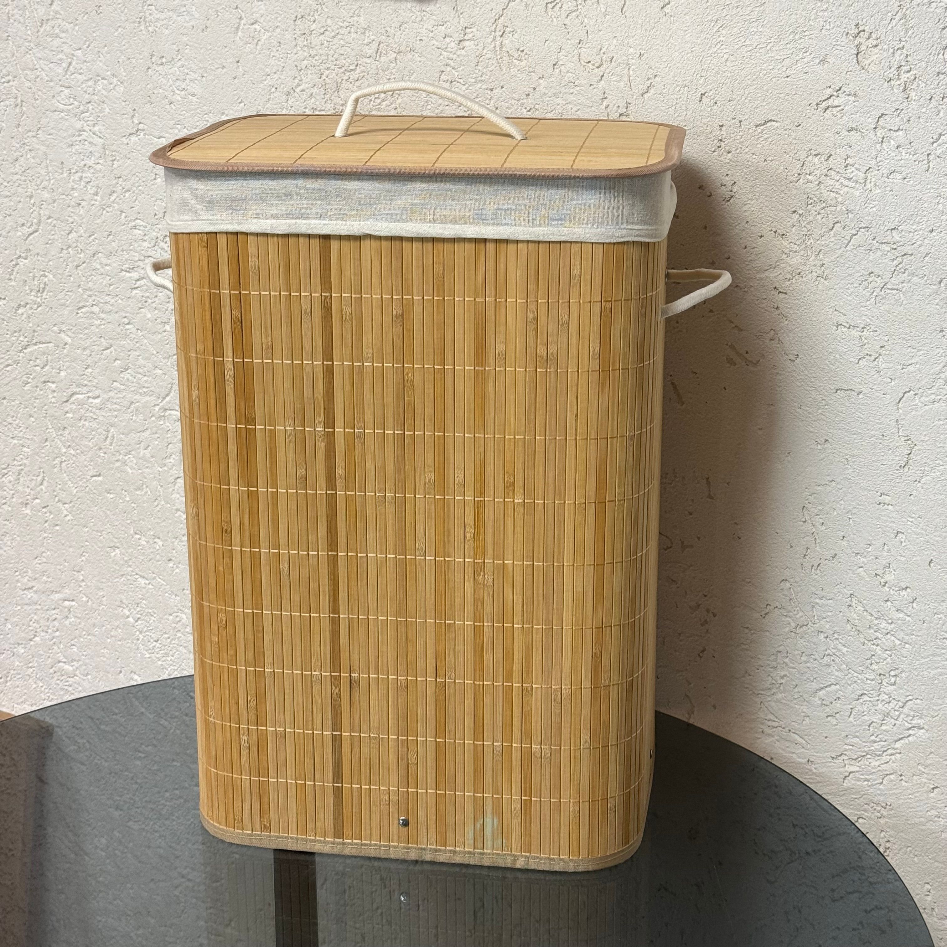 İvory Dikdörtgen Bambu Kirli Çamaşır Sepeti Naturel 58x38x29 CM 