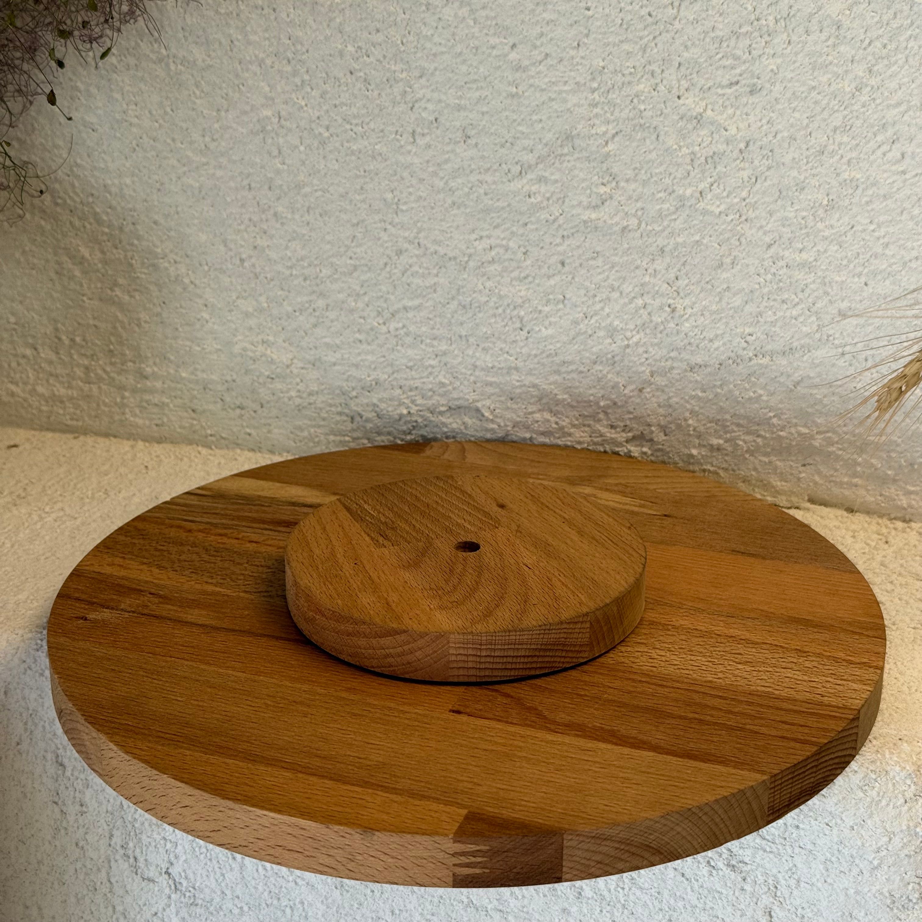 Ahşap Dönen Ayaklı Yuvarlak Sunumluk 28 cm 