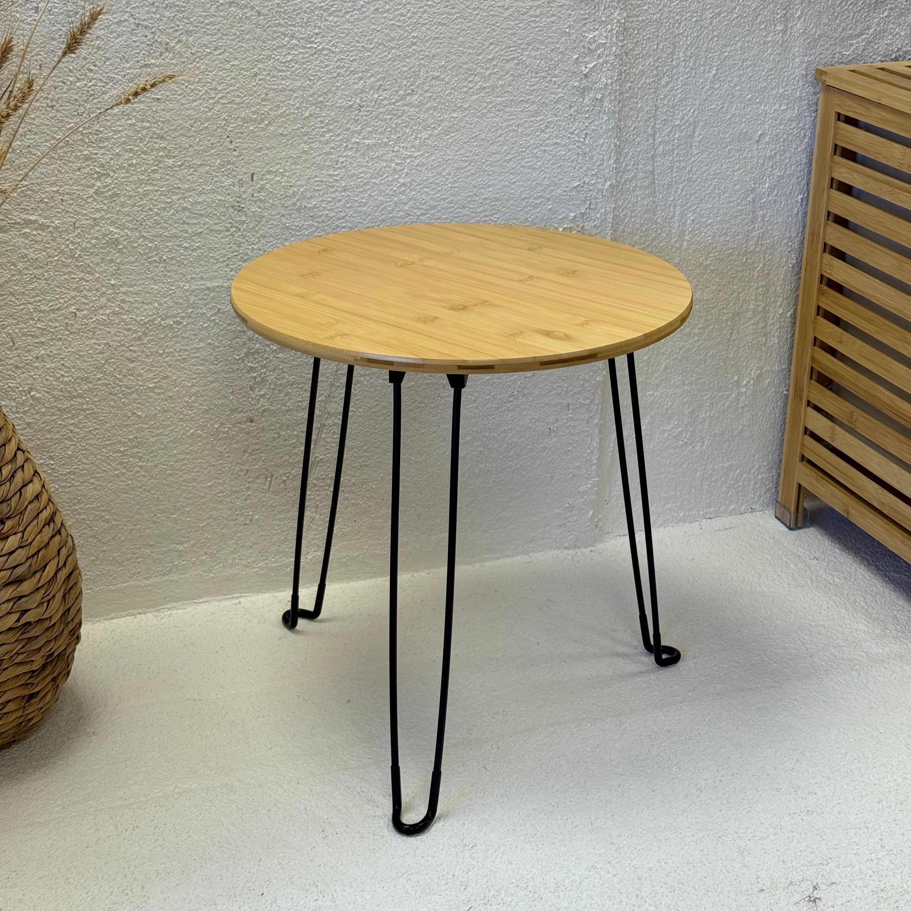 Katlanır Bambu Yuvarlak Orta Sehpa 44x44x46 cm 