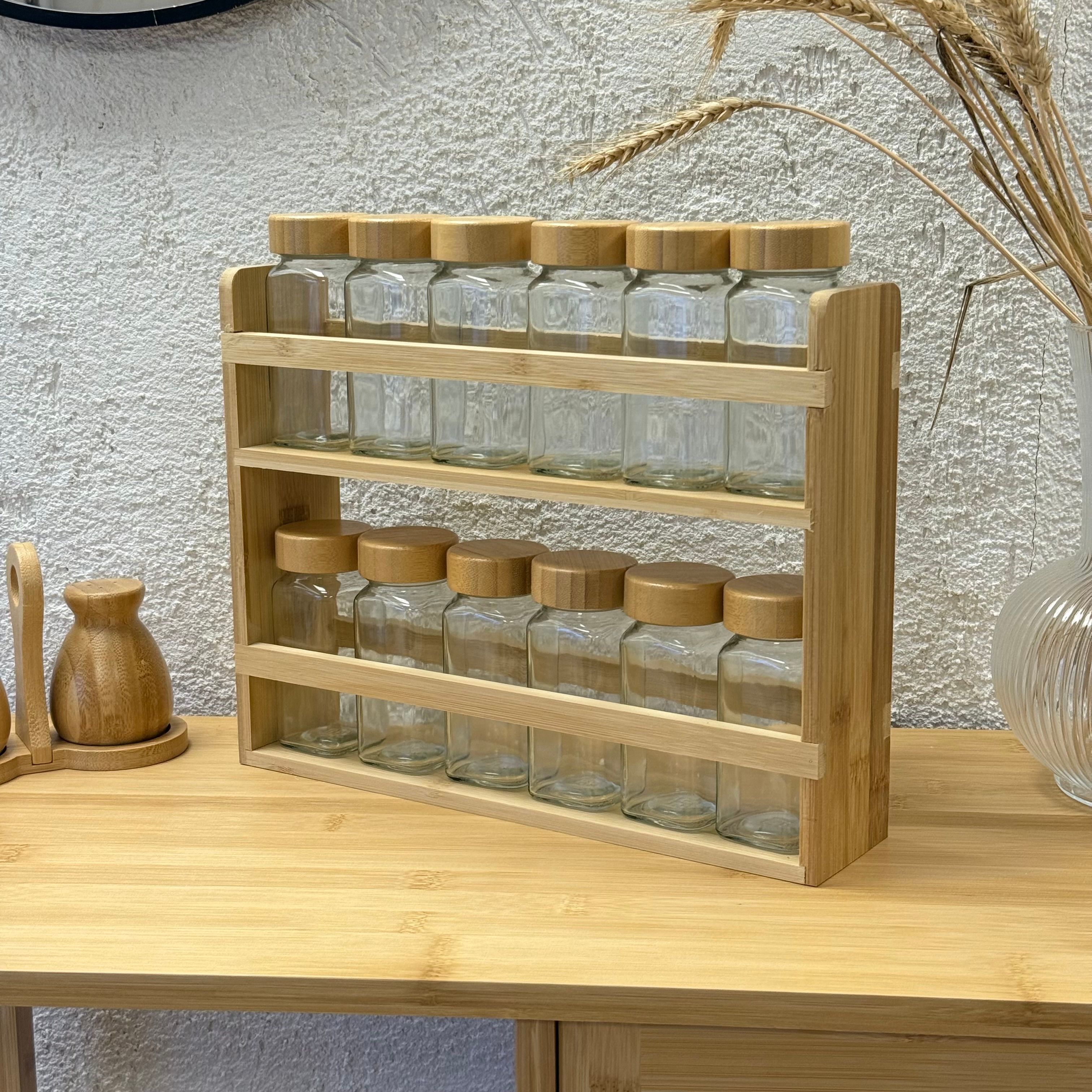 Bambu Standlı 12 Li Cam Baharatlık Seti 120 ml 