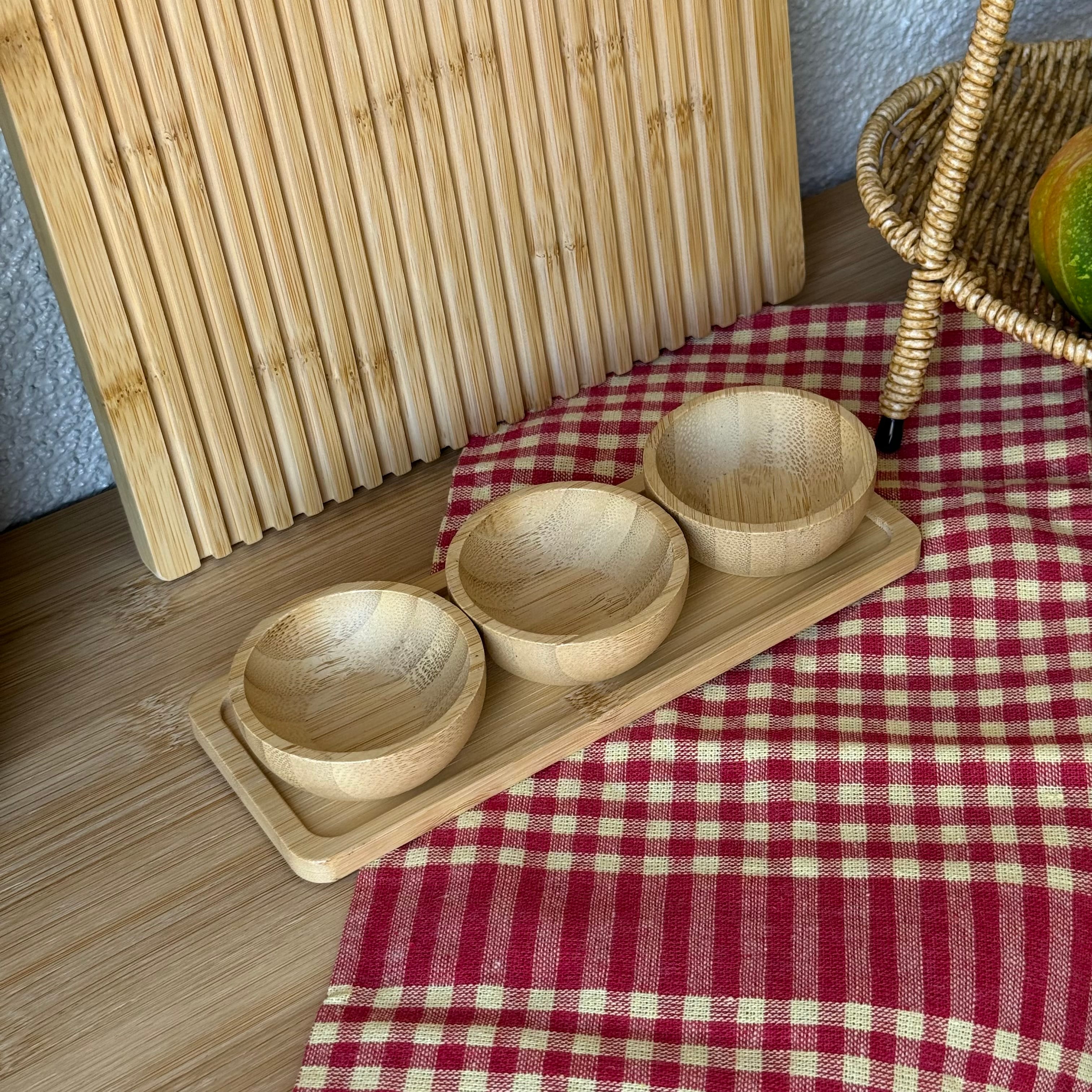 İvory Bambu Standlı Sosluk Reçelik Seti 19x7 CM 