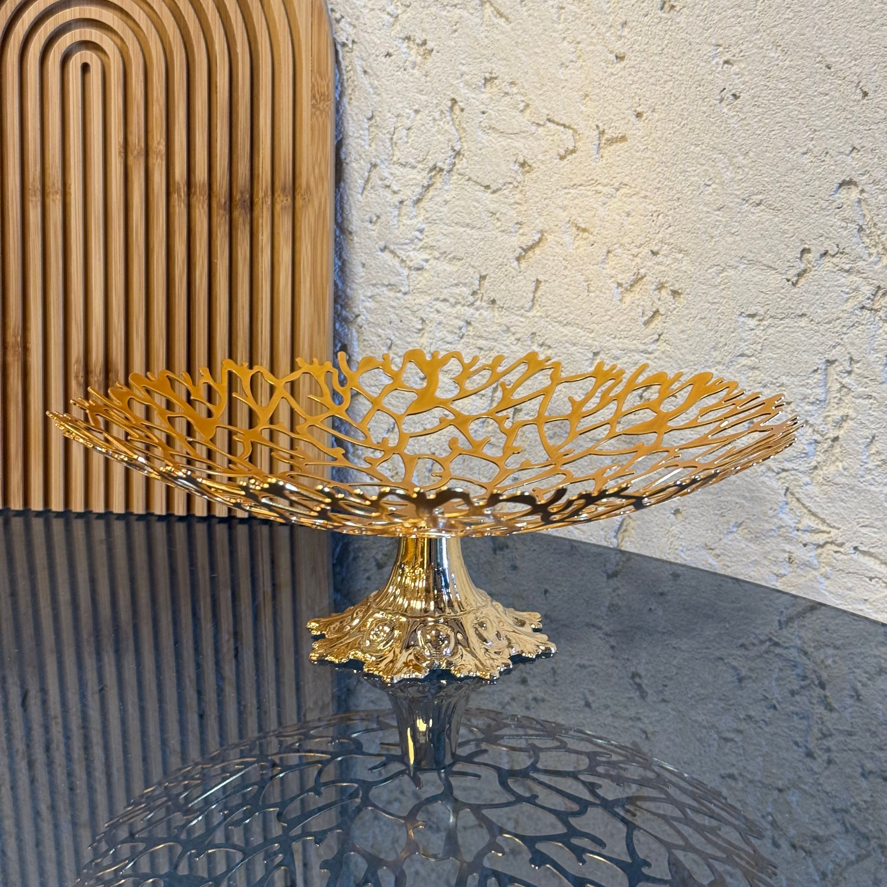 Evanev Lazer Kesim Ayaklı Meyvelik Gold 28x28 cm 