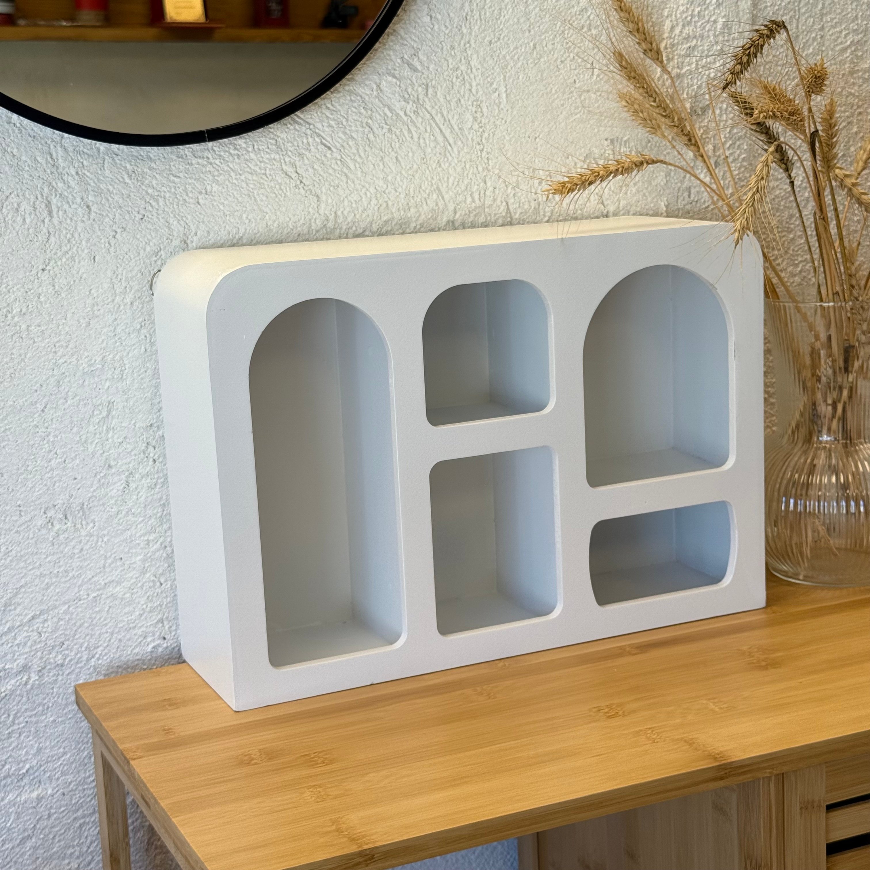 İskandinav Ahşap Dekoratif Duvar Rafı 40X28X12,5 CM 