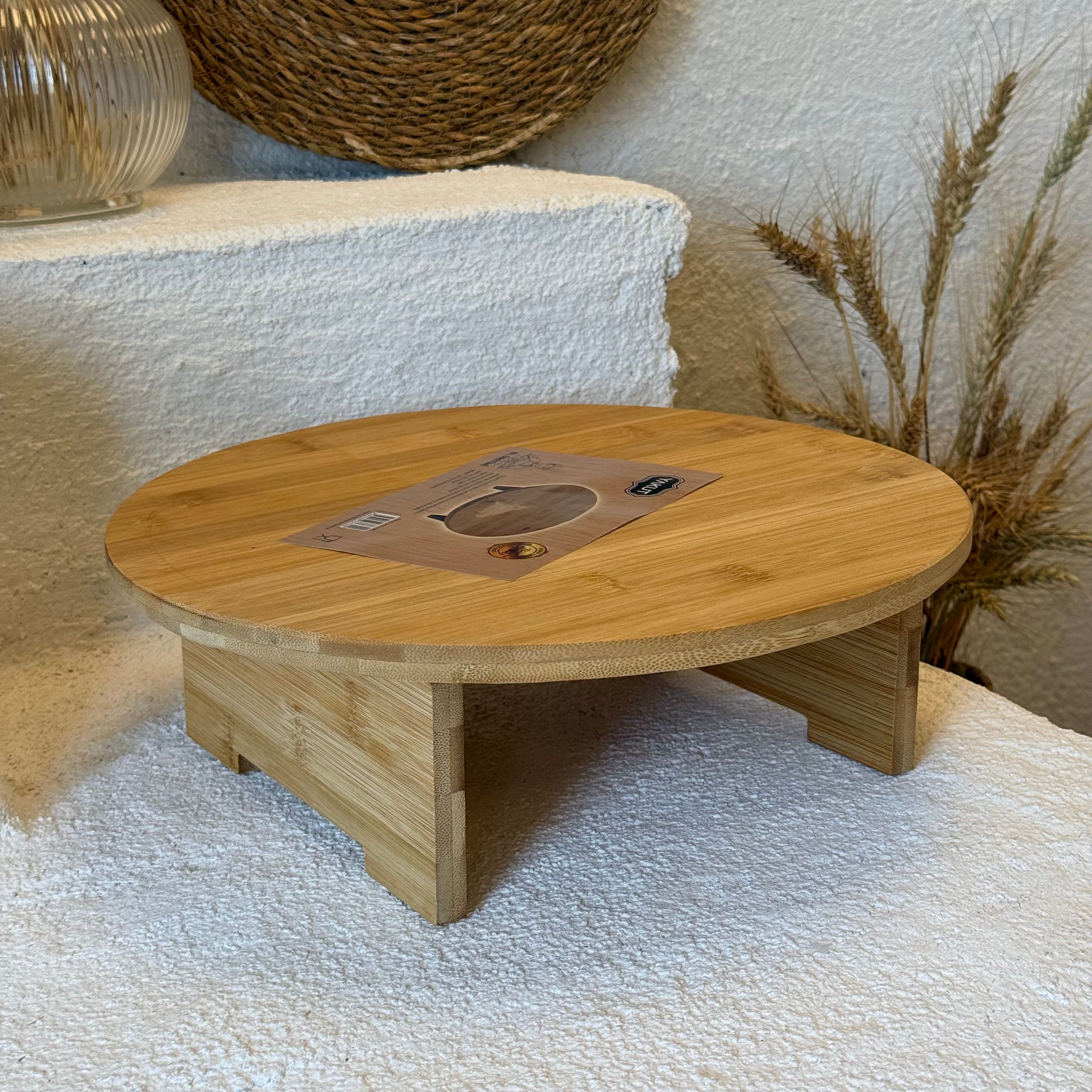 Yakut Yuvarlak Ayaklı Bambu Kesim Panosu Sunumluk Büyük Boy 32x32x10 cm 