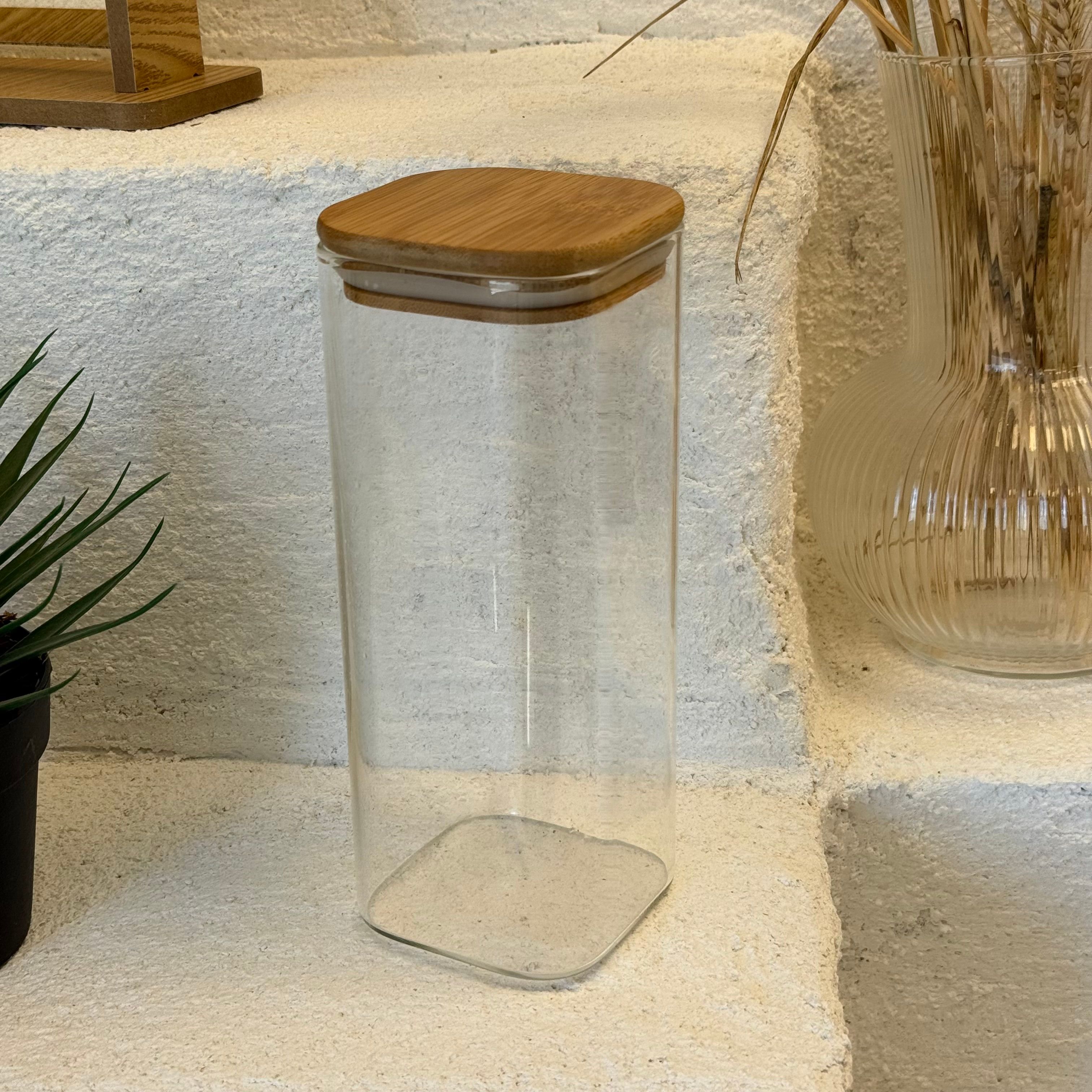Kare Bambu Kapaklı Cam Kavanoz 20,5x8,5x8,5 cm 