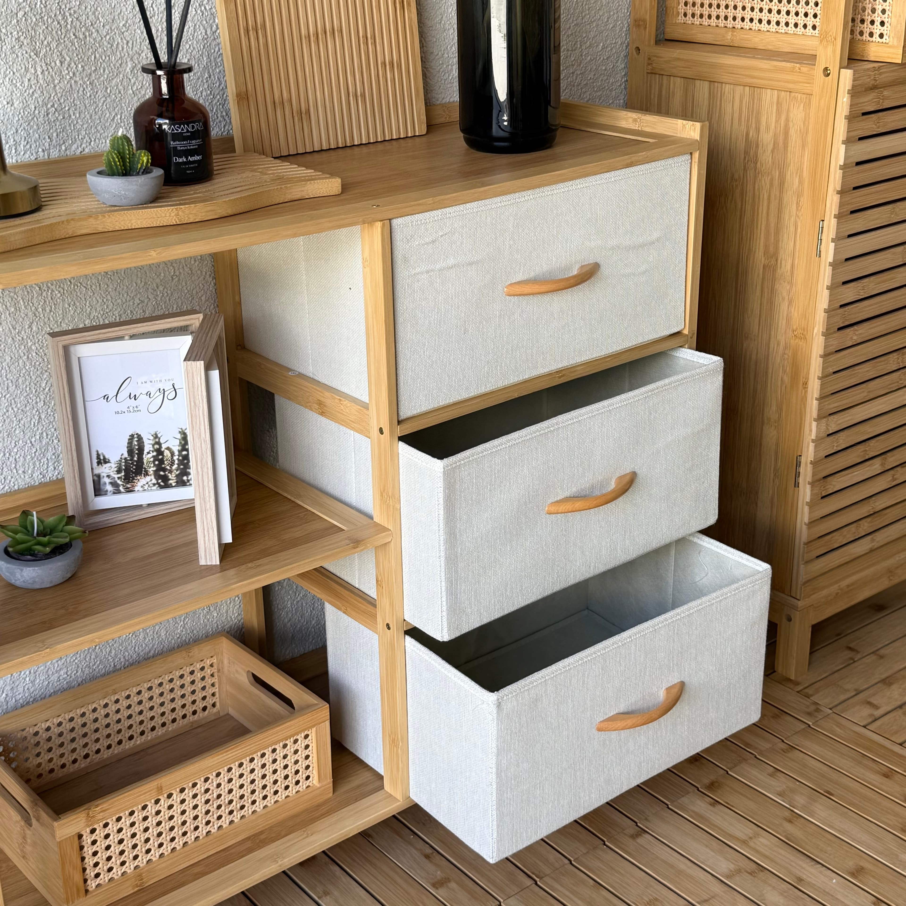Panalı 3 Çekmeceli Katlı Bambu Raf (Süper Fiyat) KOD:9197 