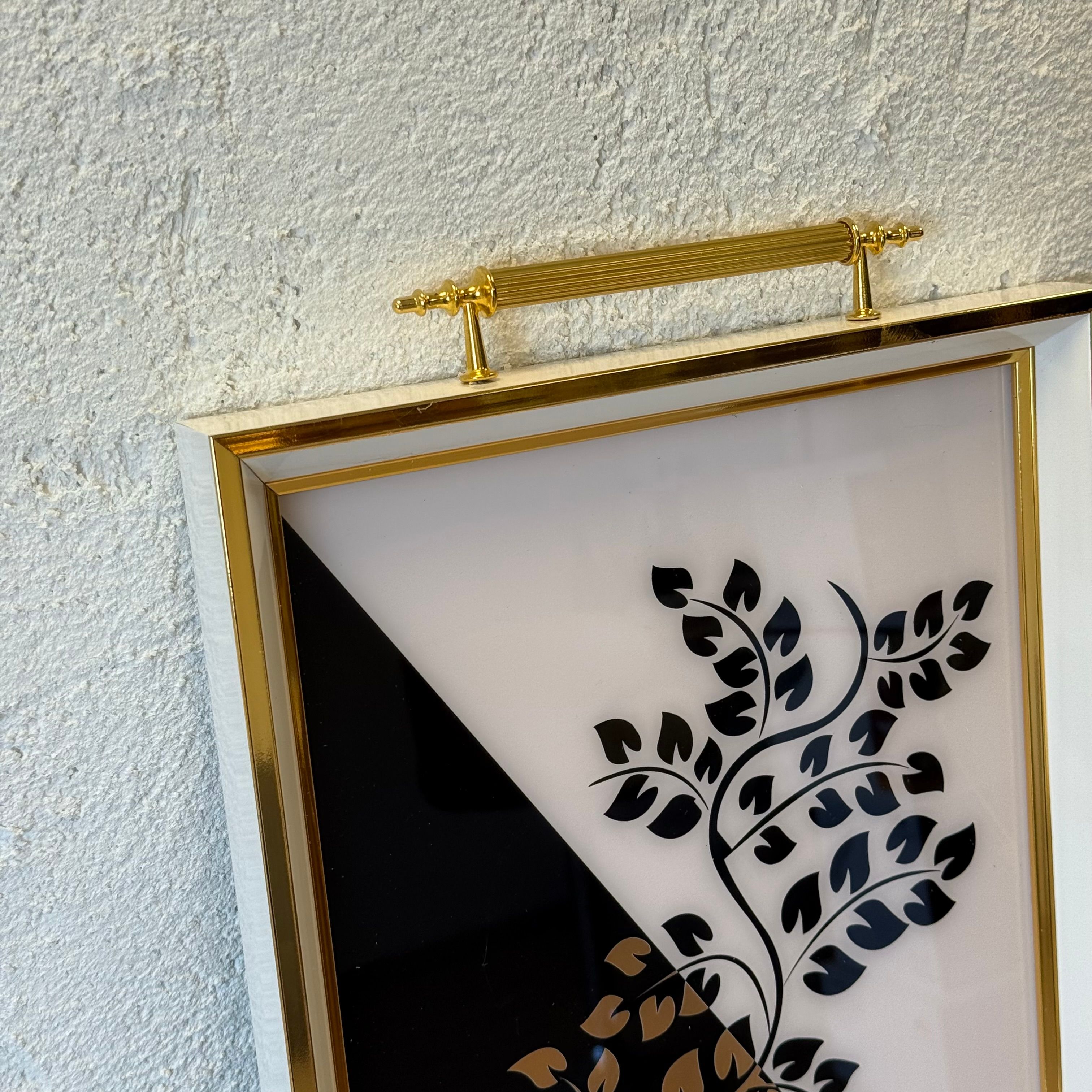 Diana Büyük Boy Lüks Gold Detaylı Tepsi Siyah-Beyaz 48x29 cm 
