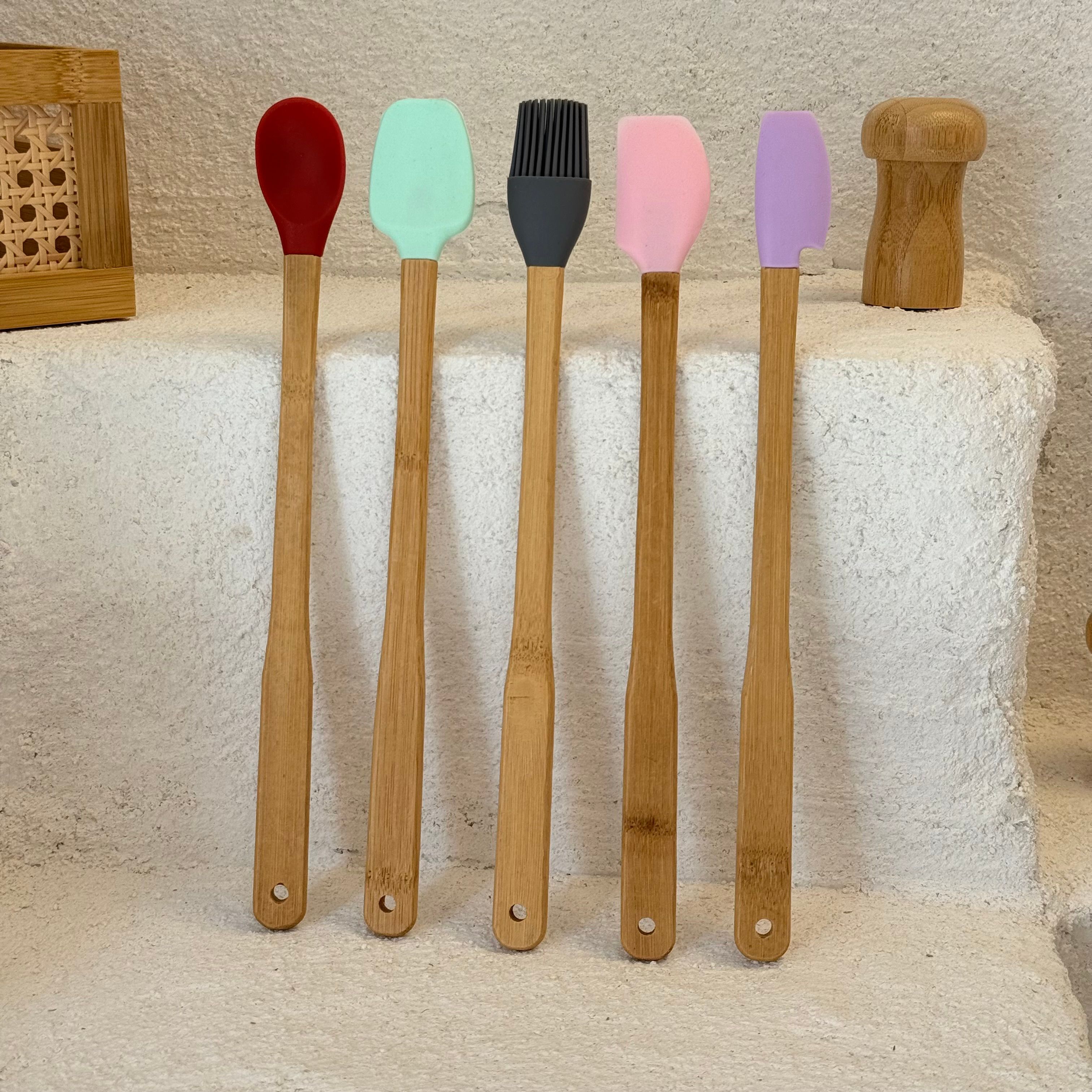 Robert  5 Parça Bambu Saplı Uzun Silikon Spatula Seti 30 cm (Süper Fiyat)