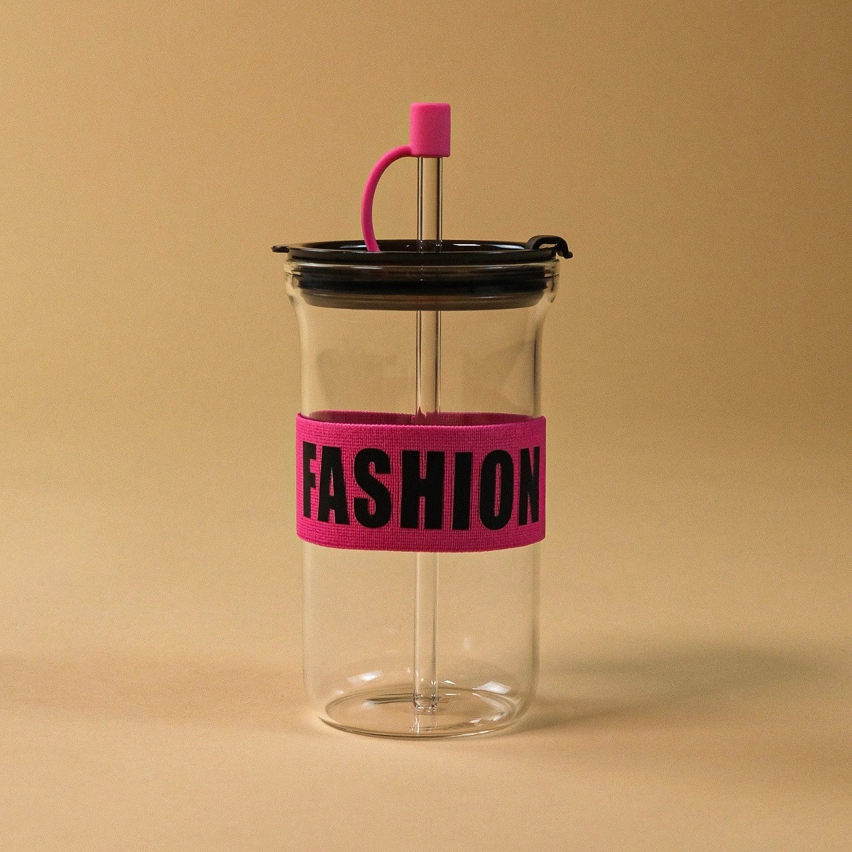 Fashion Ğipetli Borosilikat Cam Bardağı Fuşya 500 ML 