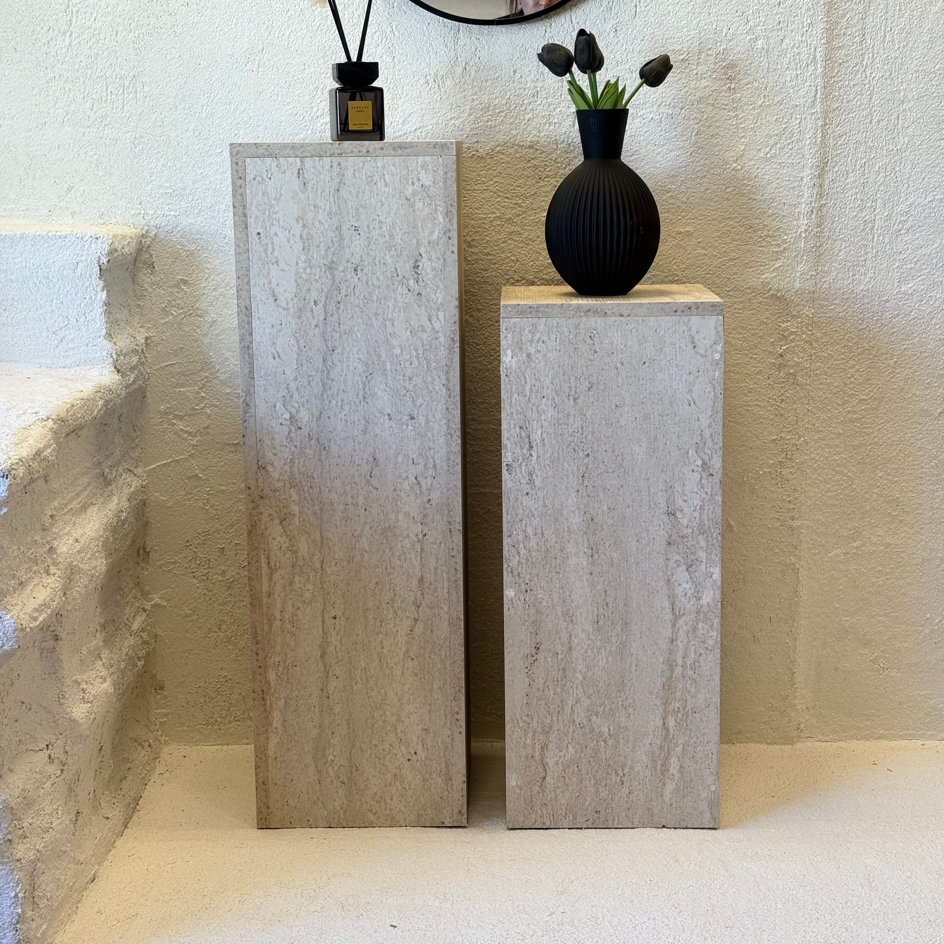 Stella İki Boy, Dekoratif Dresuar Sütun, Traverten Desen, B.Boy 90x28x28 cm, K.Boy 70x28x28 cm 