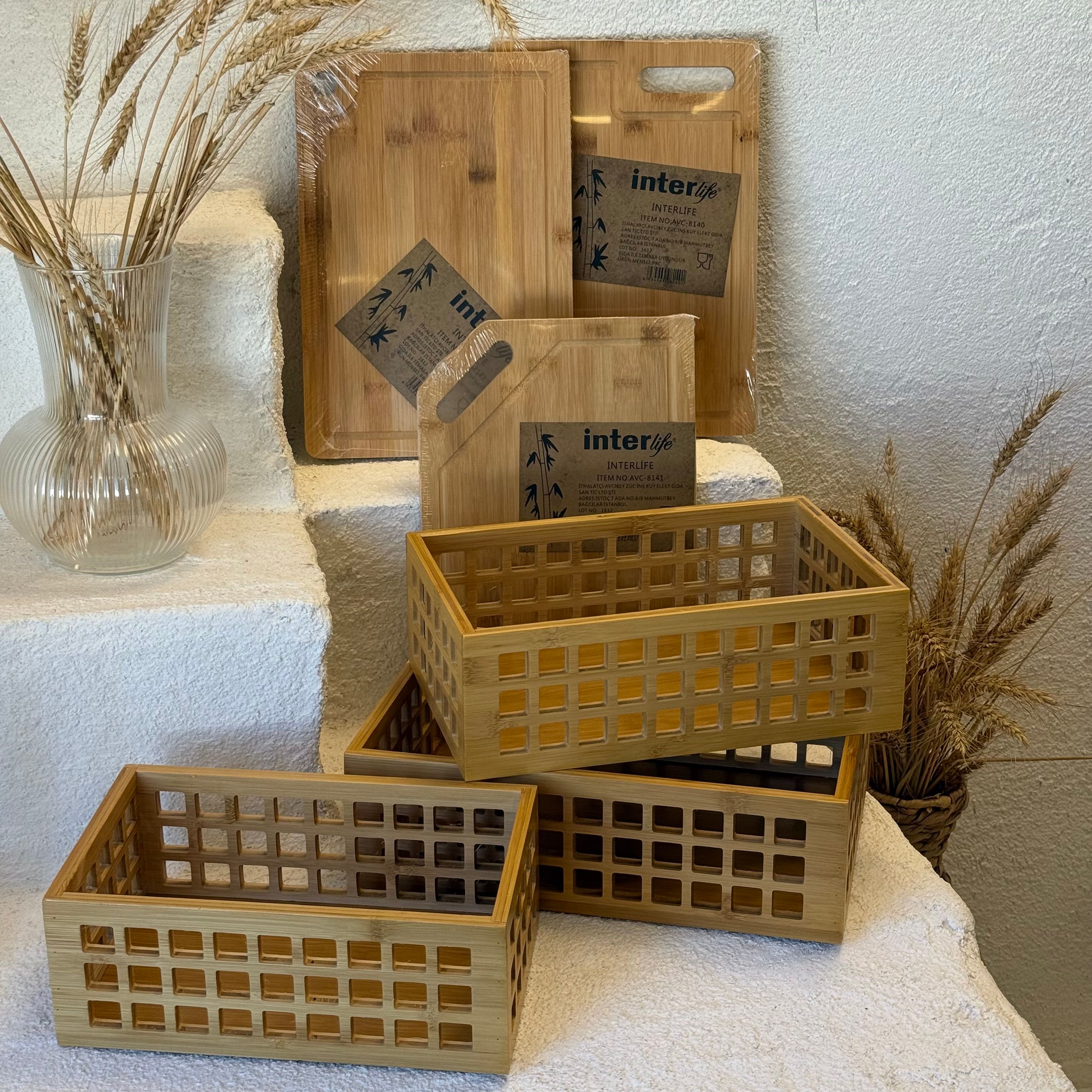 Marlin Bambu 3'Lü Banyo Organizer Alana, 3 Adet Bambu Kesme Tahtası Hediye  