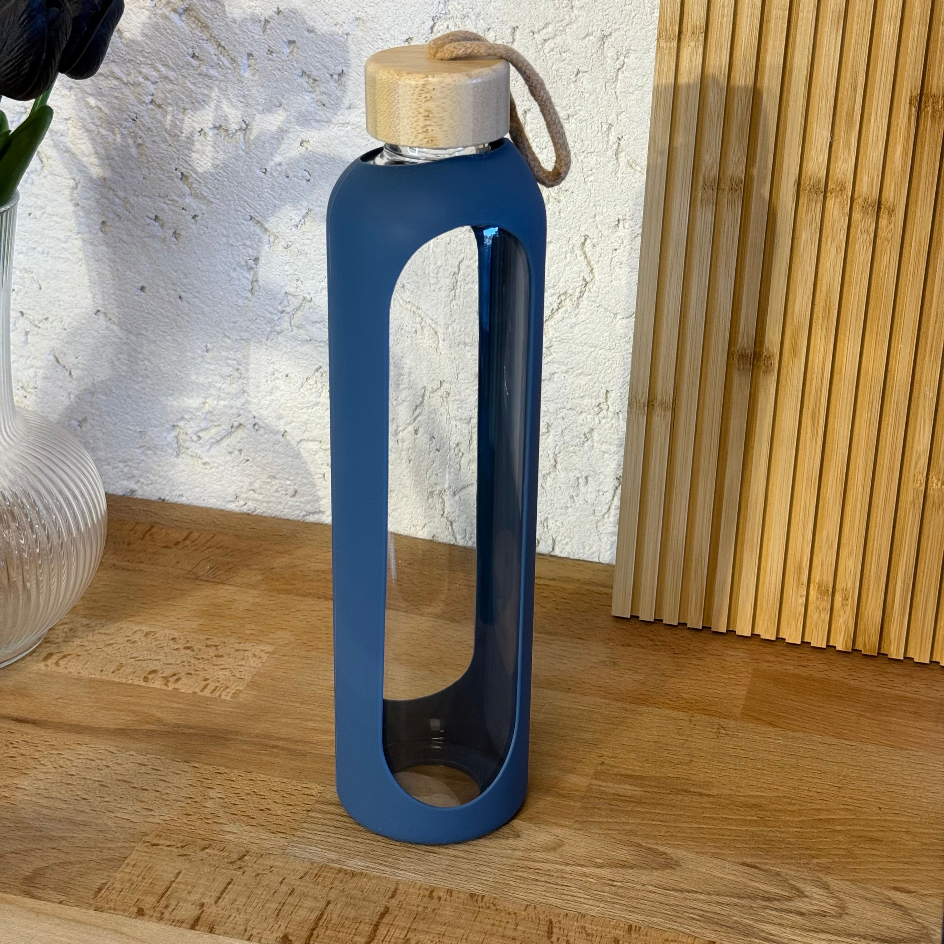 Buhara Silikon Tutmalı Cam Matara 1 Litre Lacivert