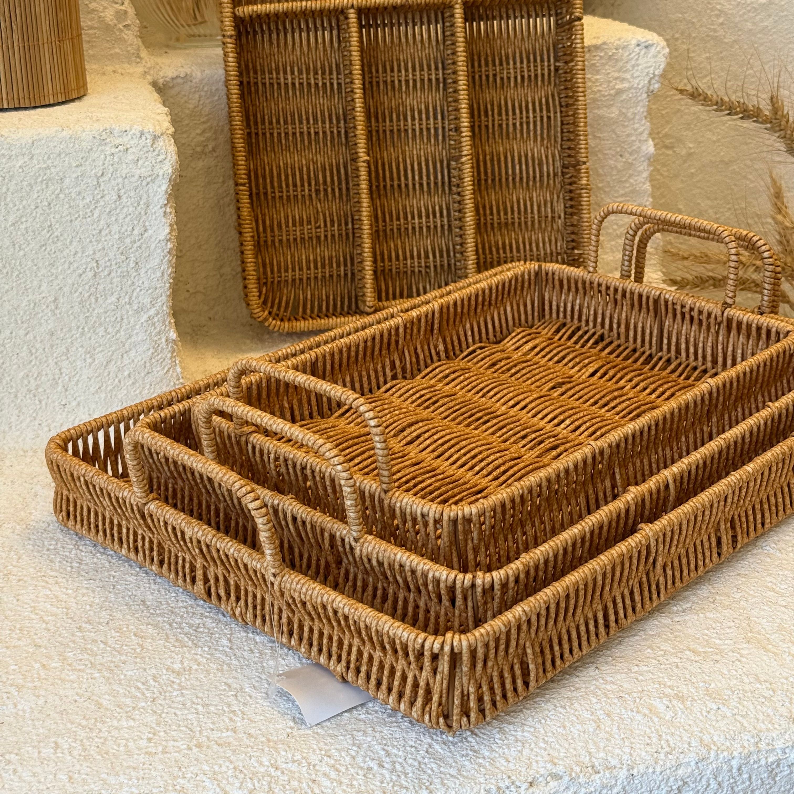 Rattan Set 3 Boy Tepsi ve Rattan Kaşıklık 