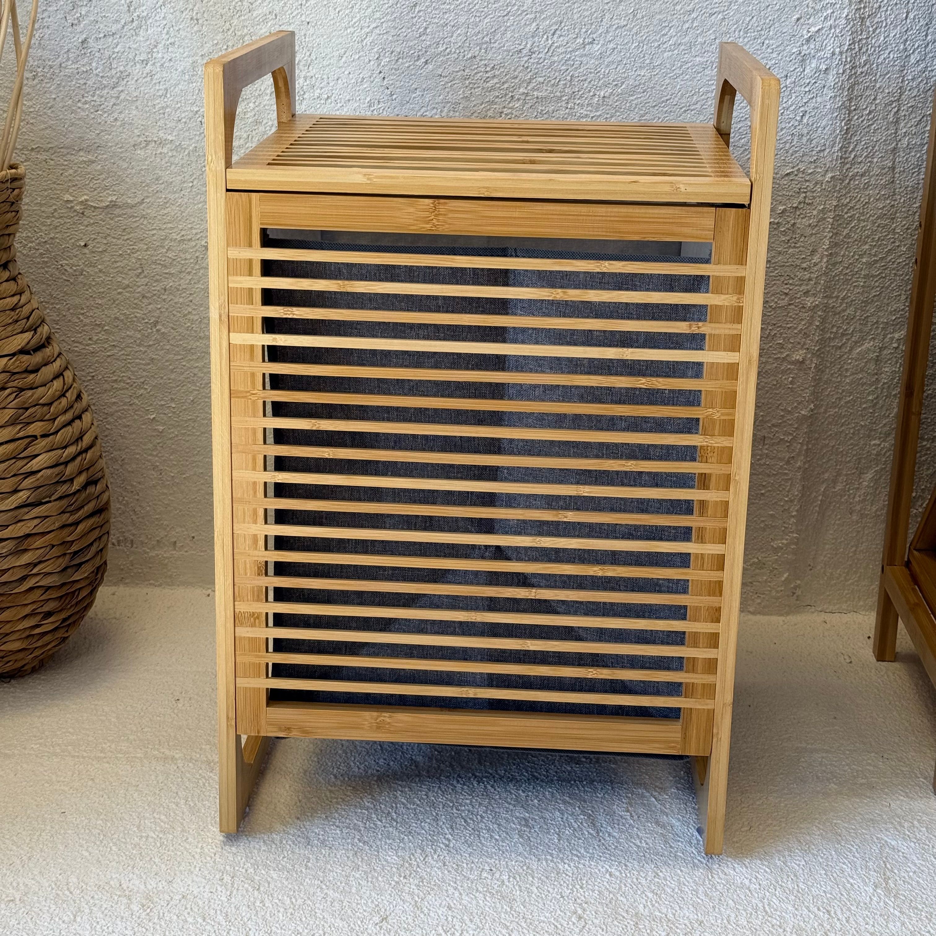 Rita Bambu Kirli Çamaşır Sepeti Kapaklı 61x45x35 cm (SÜPER+SÜPER FİYAT) Gri 