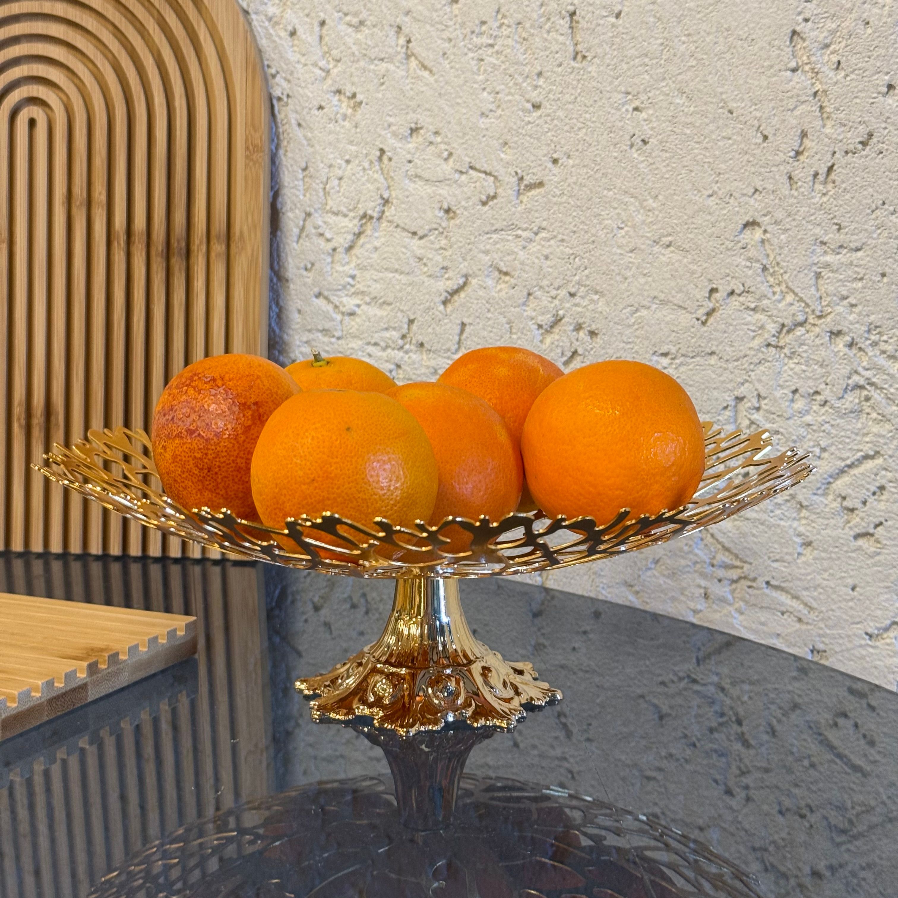 Evanev Lazer Kesim Ayaklı Meyvelik Gold 28x28 cm 