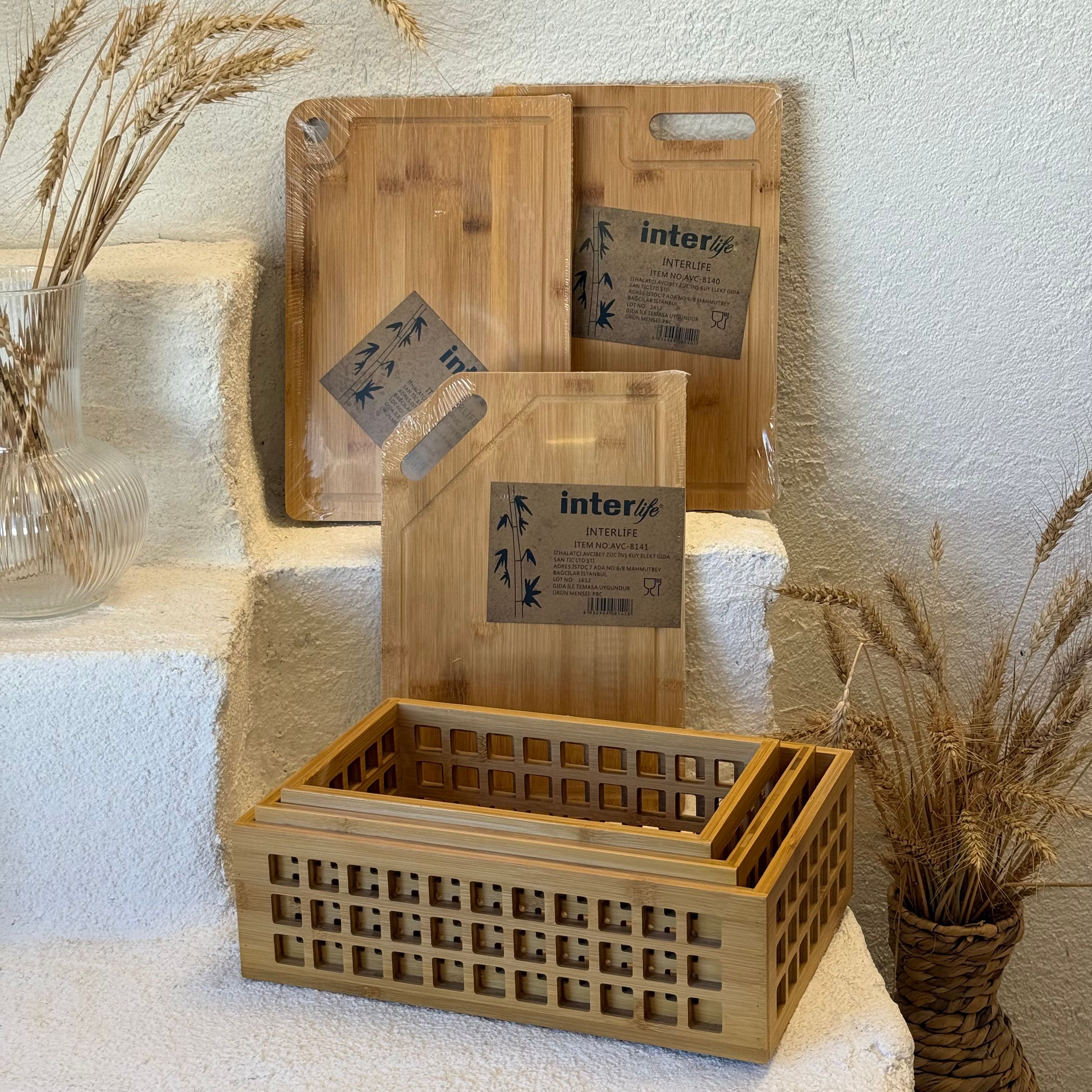 Marlin Bambu 3'Lü Banyo Organizer Alana, 3 Adet Bambu Kesme Tahtası Hediye  