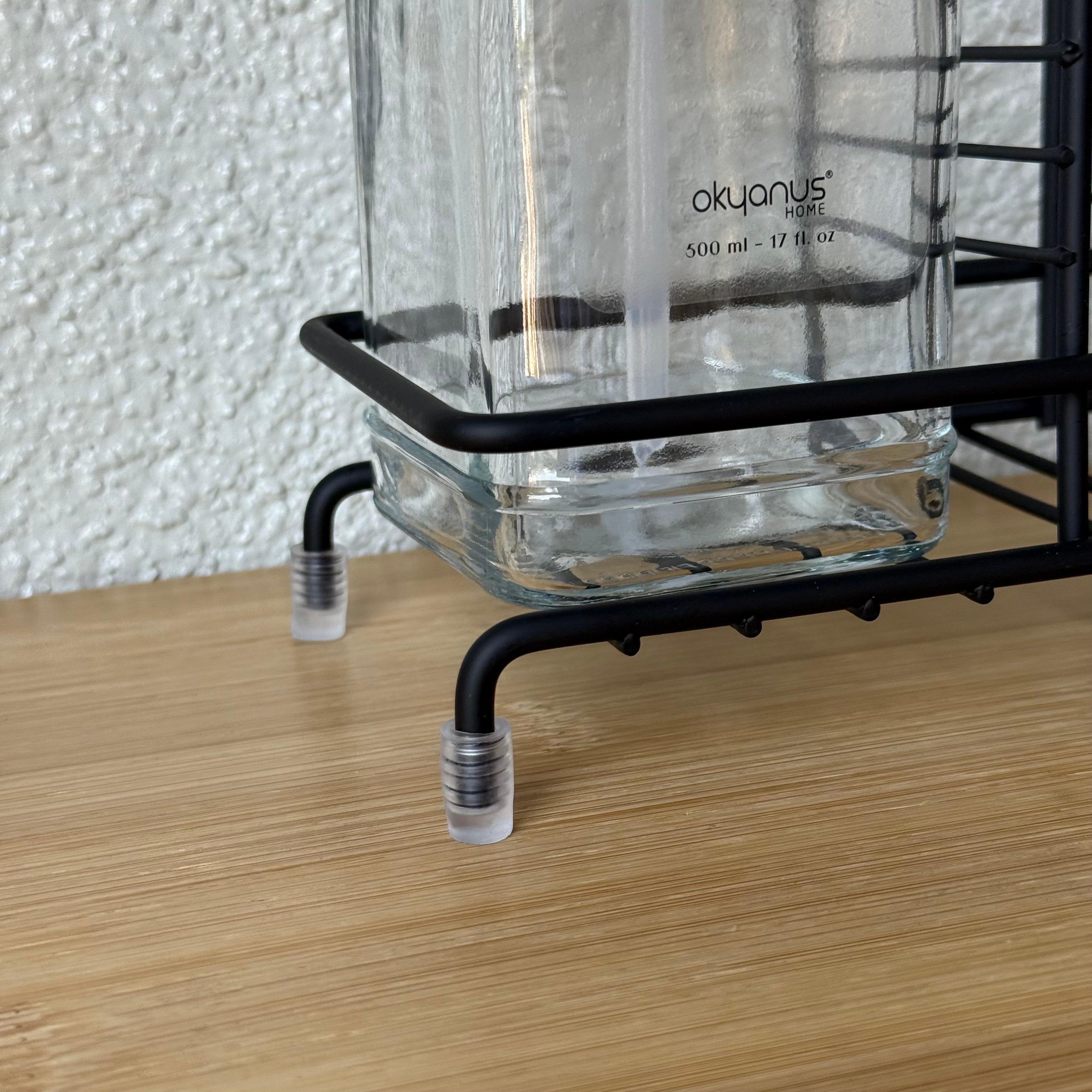 Okyanus Metal Standlı Cam Kare Sıvı Sabunluk Seti Siyah 