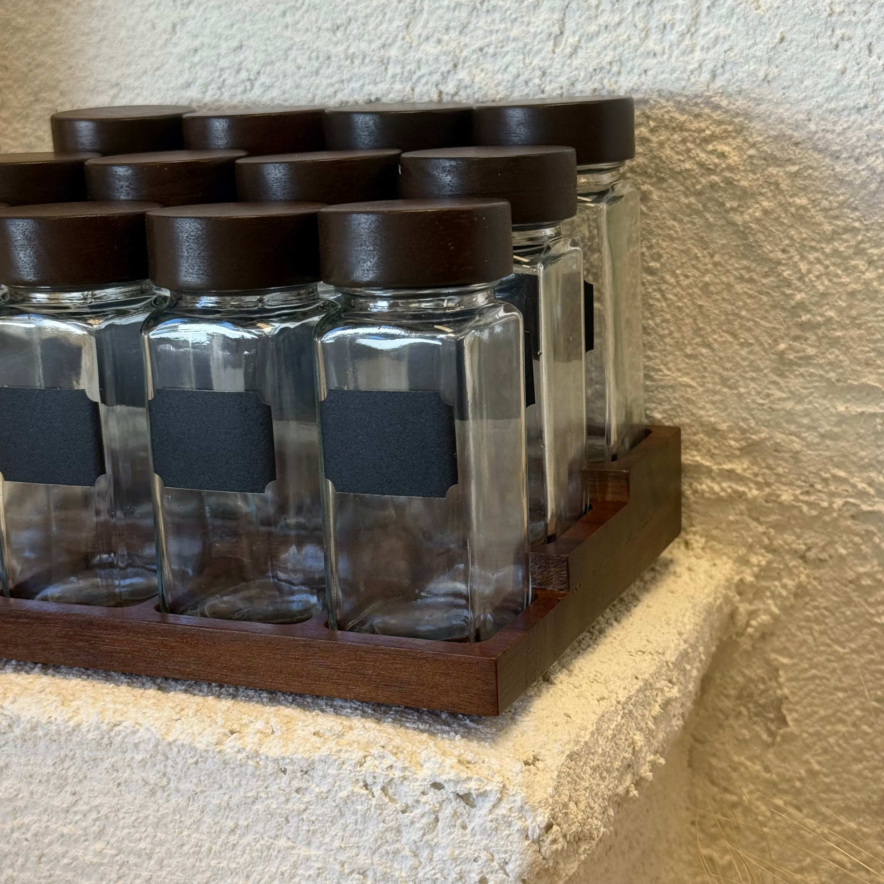Spice Ahşap Standlı 12 li Cam Baharatlık Seti 120 ml 