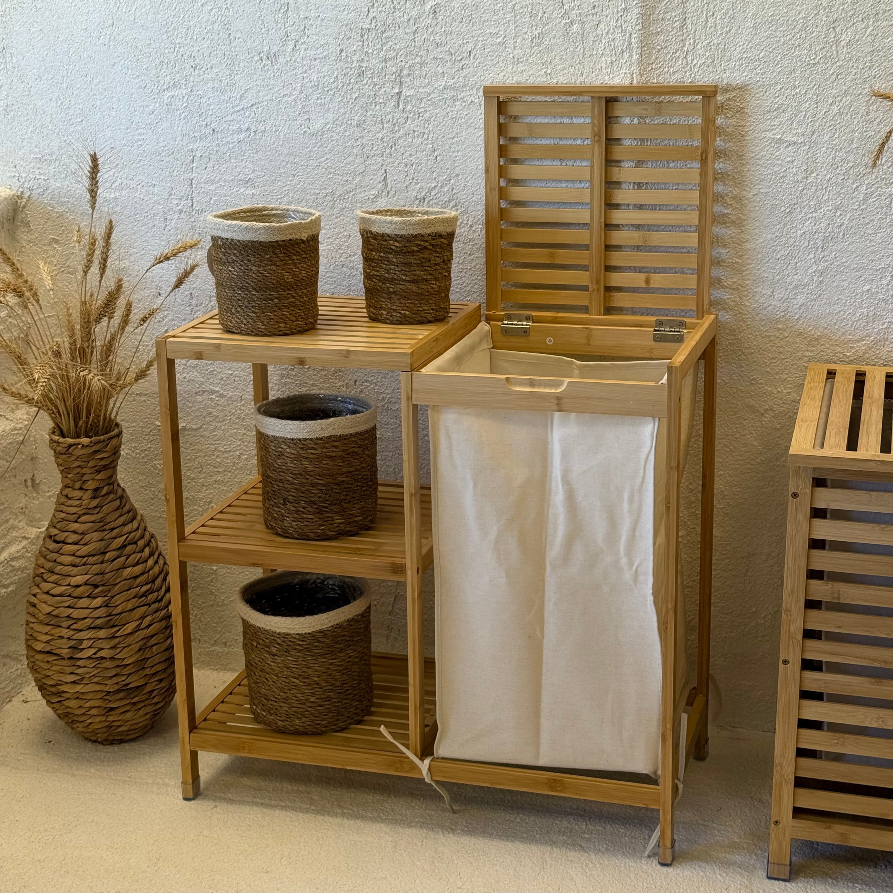 Bambu Dolap ve Kirli Çamaşır Sepeti 68x33x65 cm 