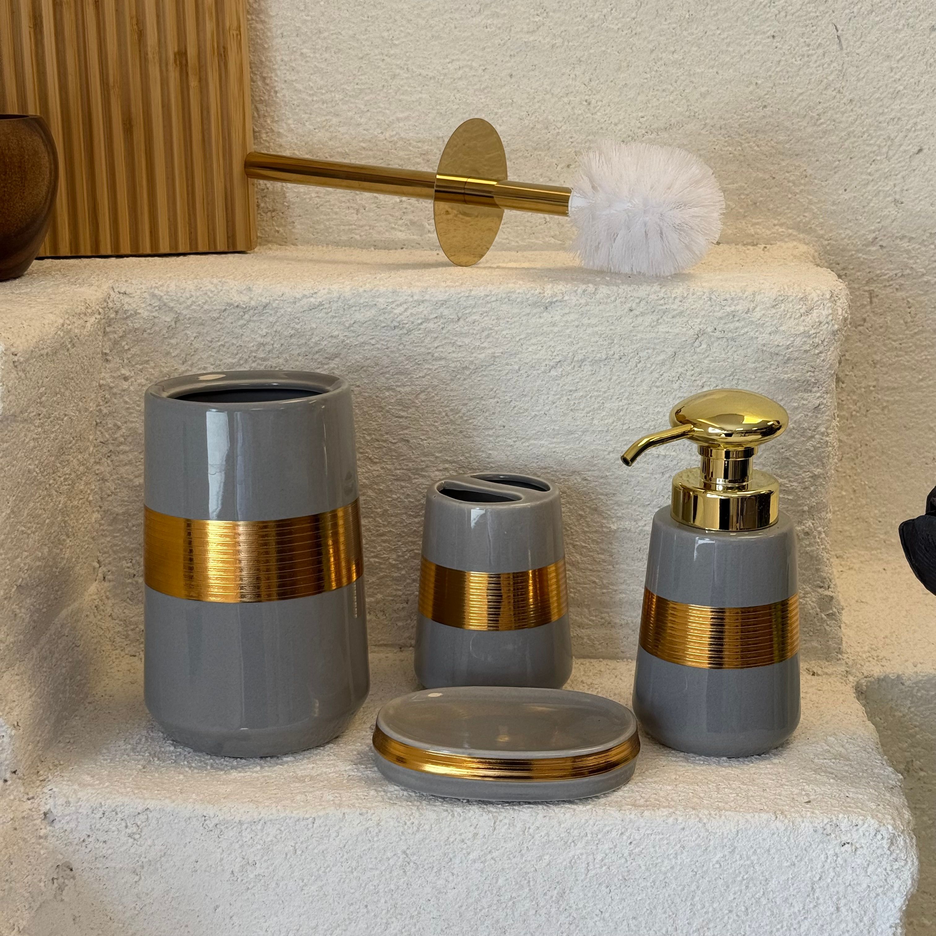 Kipra Porselen Banyo Seti 4 Parça Gri-Gold 