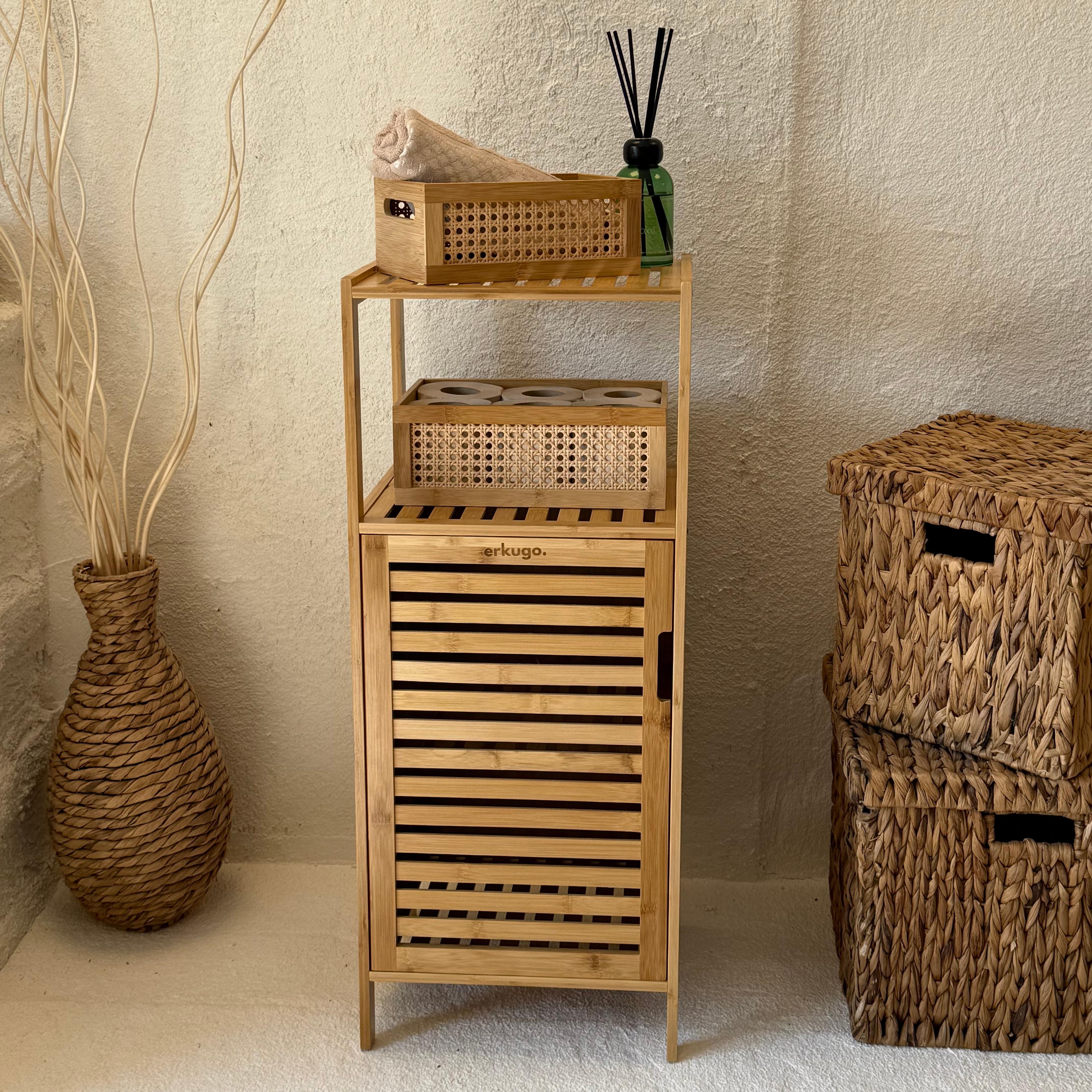 Erko Bambu Kapaklı 2 Katlı Raf Banyo Dolabı 86x36x30 cm 