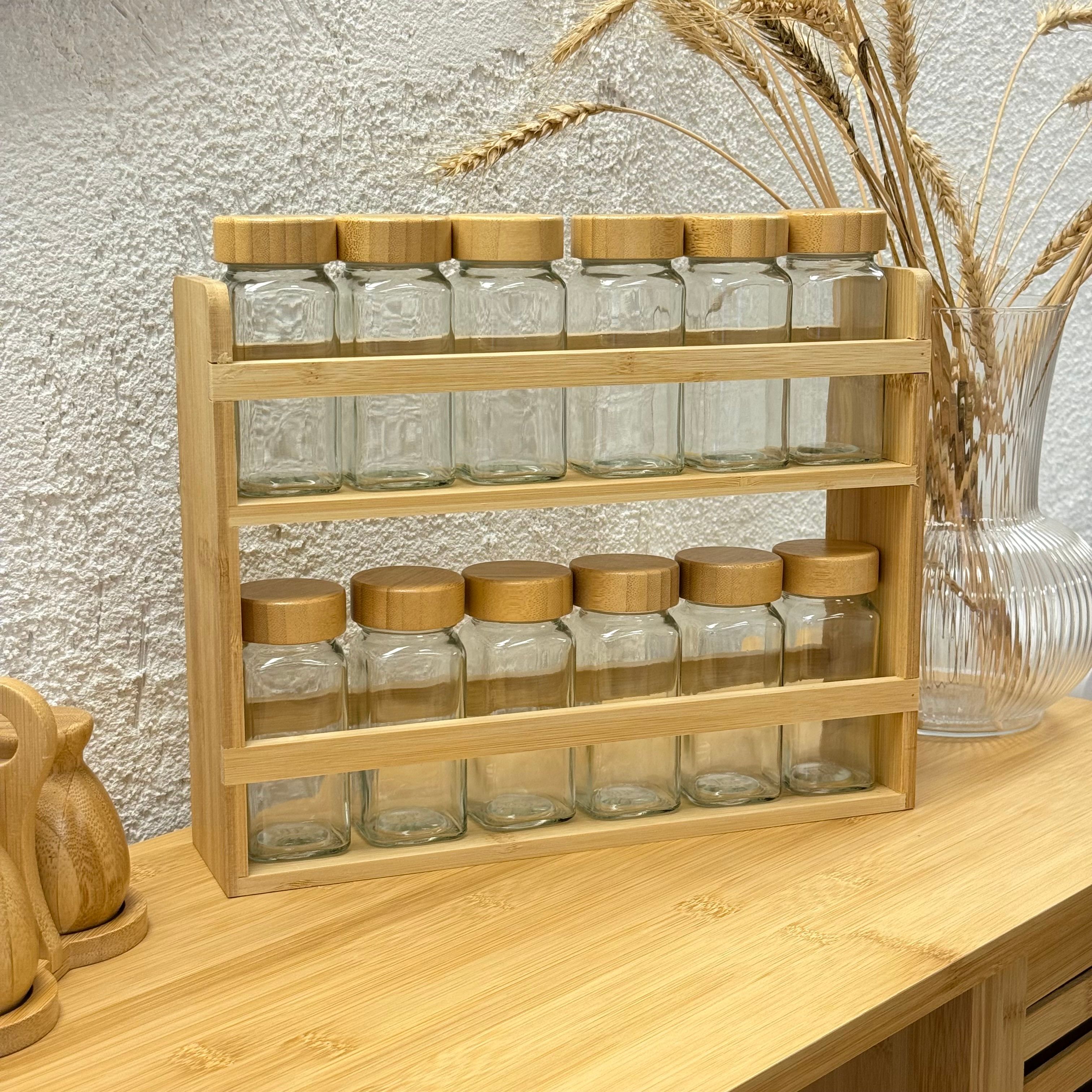 Bambu Standlı 12 Li Cam Baharatlık Seti 120 ml 