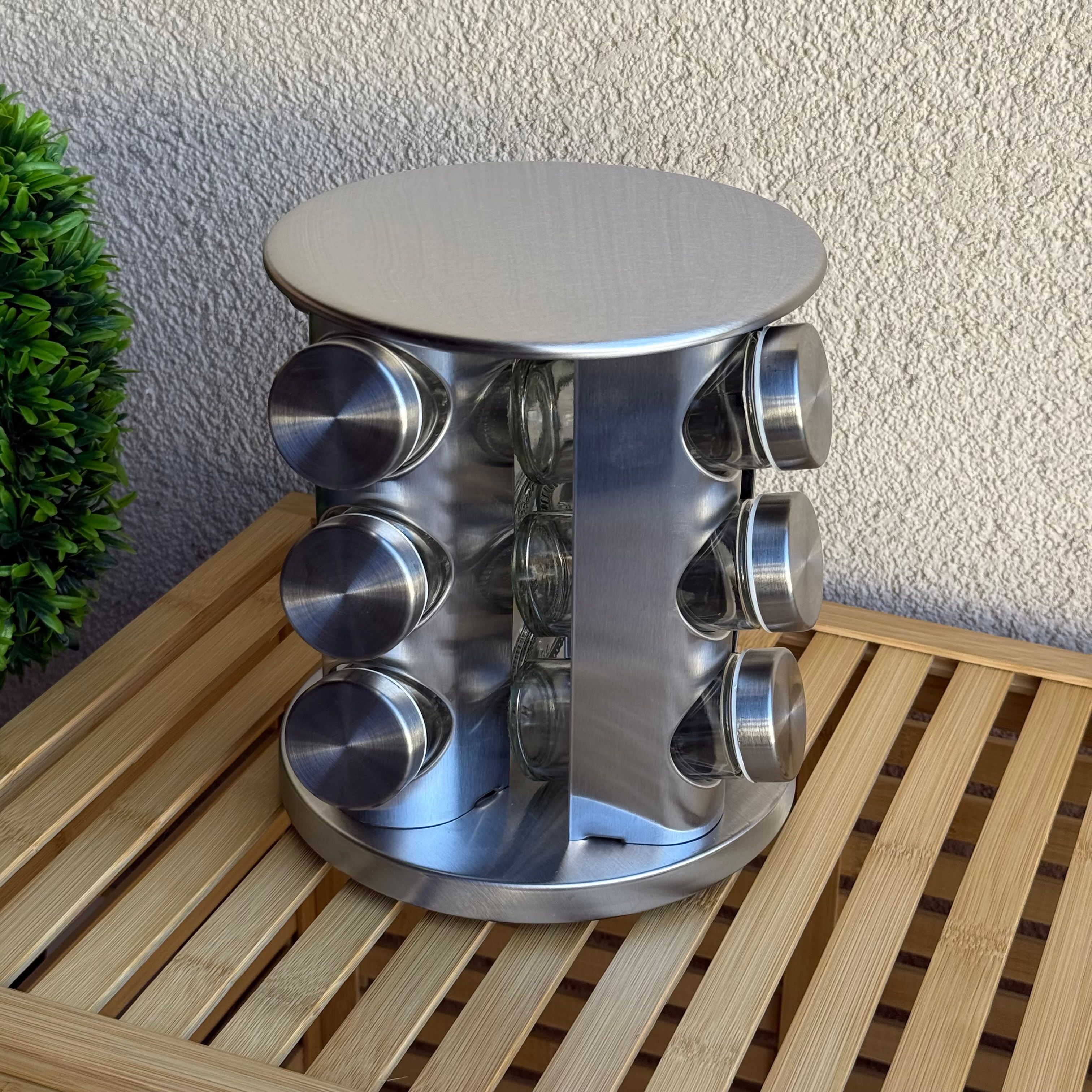 Metal Dönen Standlı Cam Baharatlık Seti Gümüş (KOD:4730)