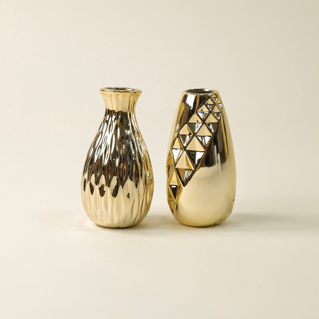 Lüks 2 li Gold Mini Dekoratif Vazo 11 cm 