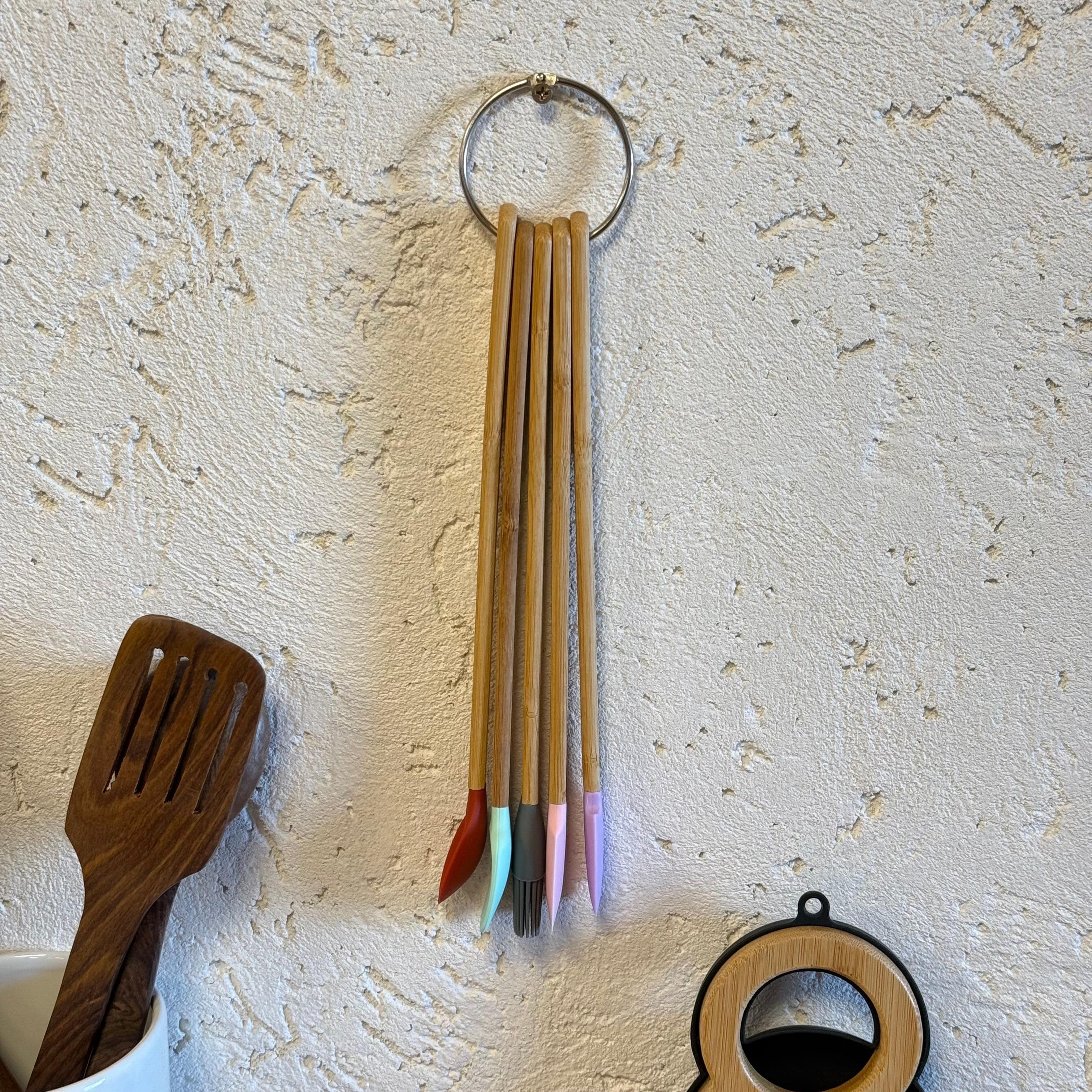 Robert  5 Parça Bambu Saplı Uzun Silikon Spatula Seti 30 cm (Süper Fiyat)