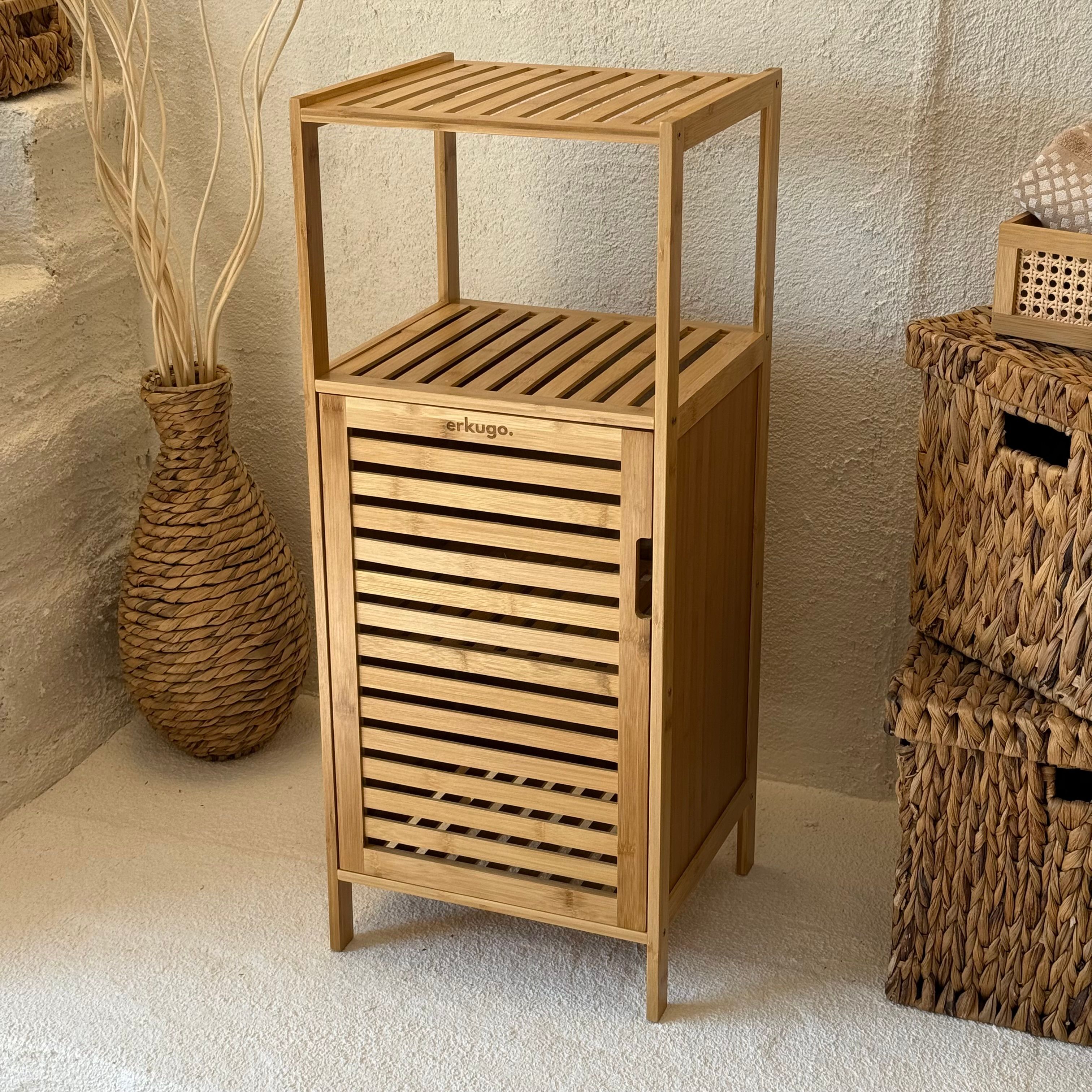 Erko Bambu Kapaklı 2 Katlı Raf Banyo Dolabı 86x36x30 cm 