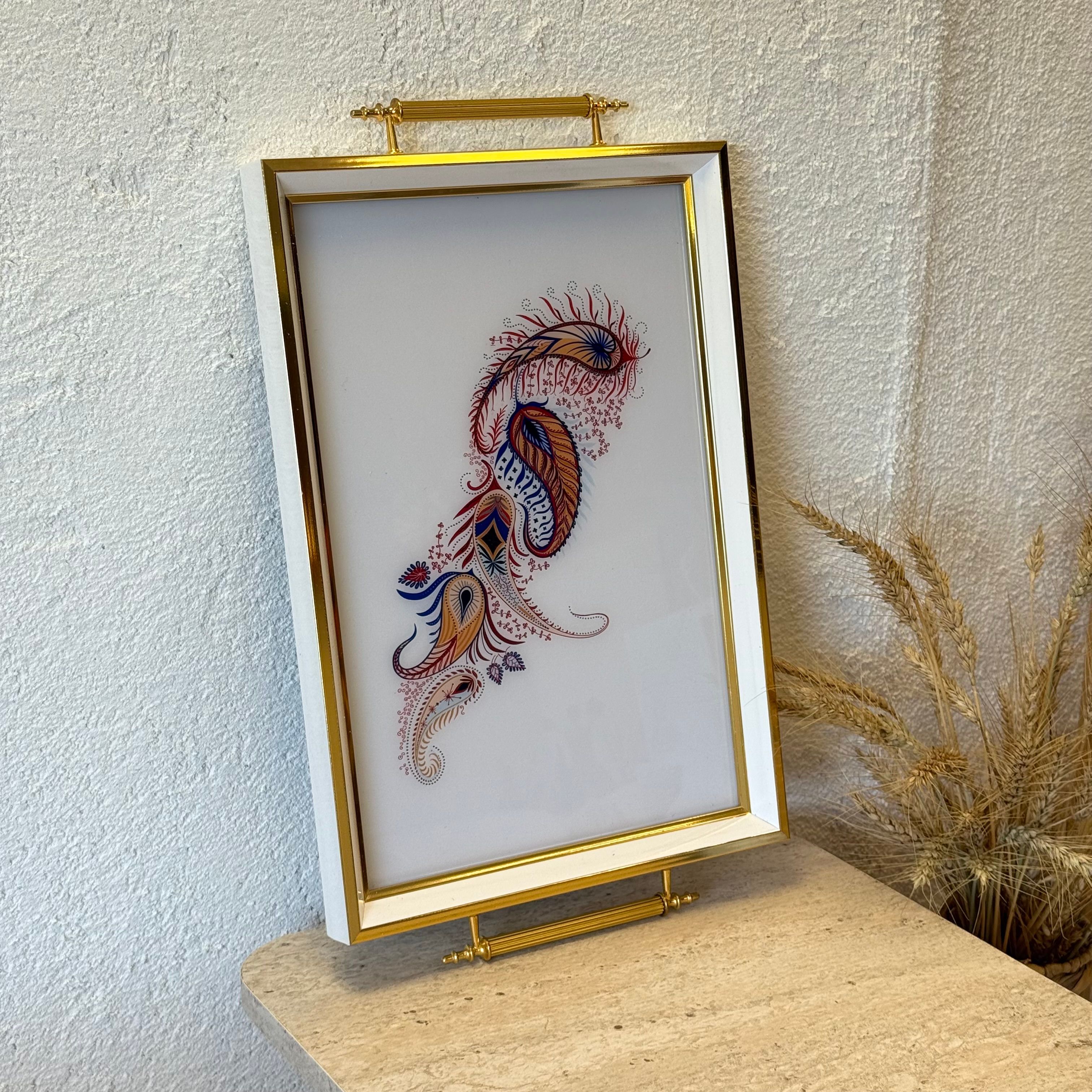 Sofya Büyük Boy Lüks Gold Detaylı Tepsi Beyaz 48x29 cm 