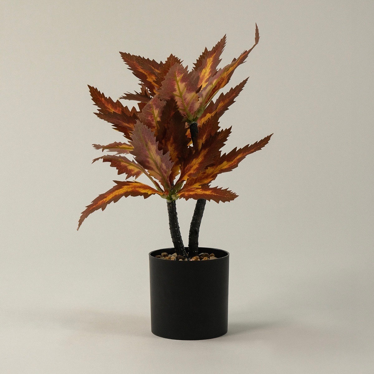 Coleus Saksılı Yapay Çiçek 30 cm Turuncu-Bordo