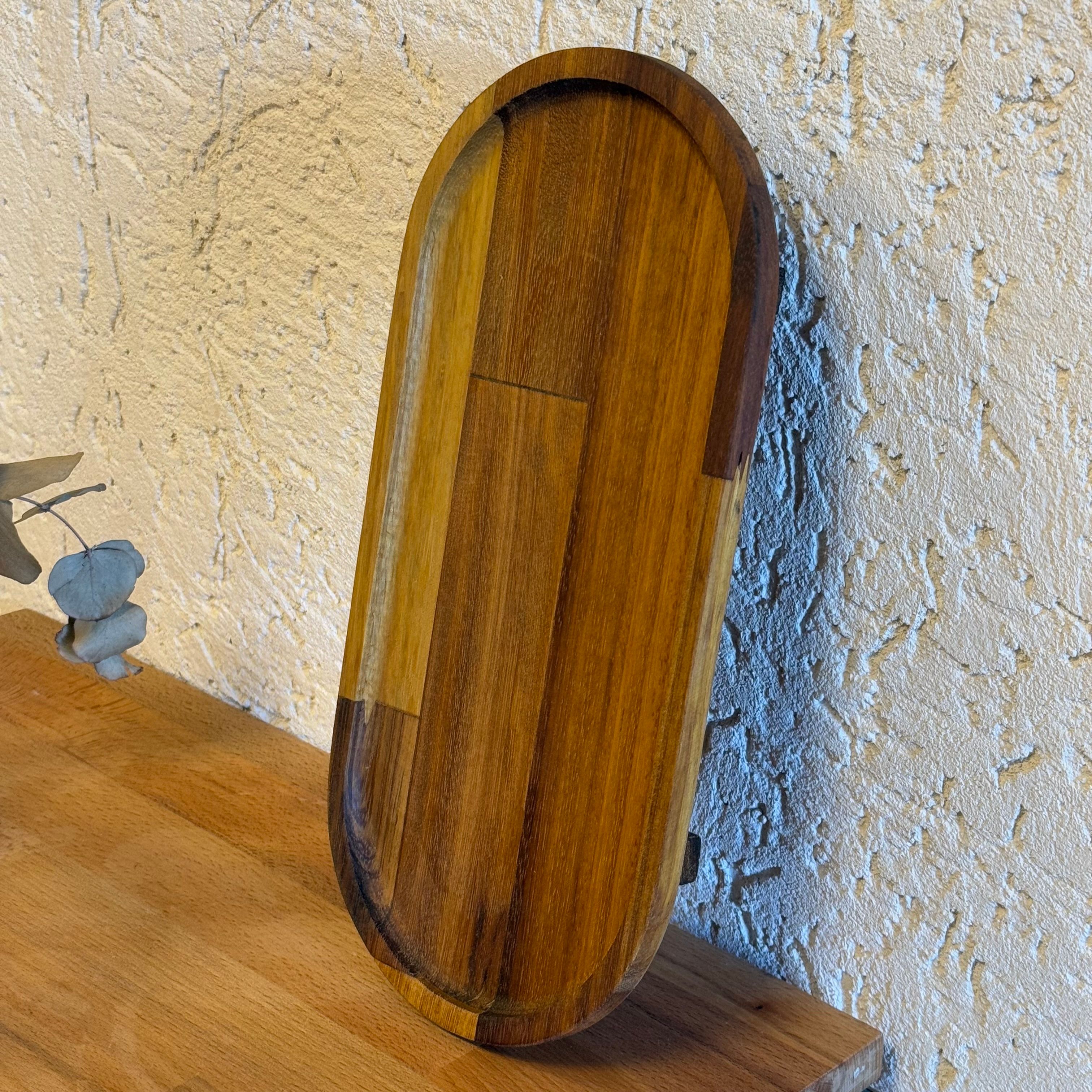 İroko Küçük Boy Ahşap Oval Stand Sunumluk 33,5 x 16 x 6 cm 