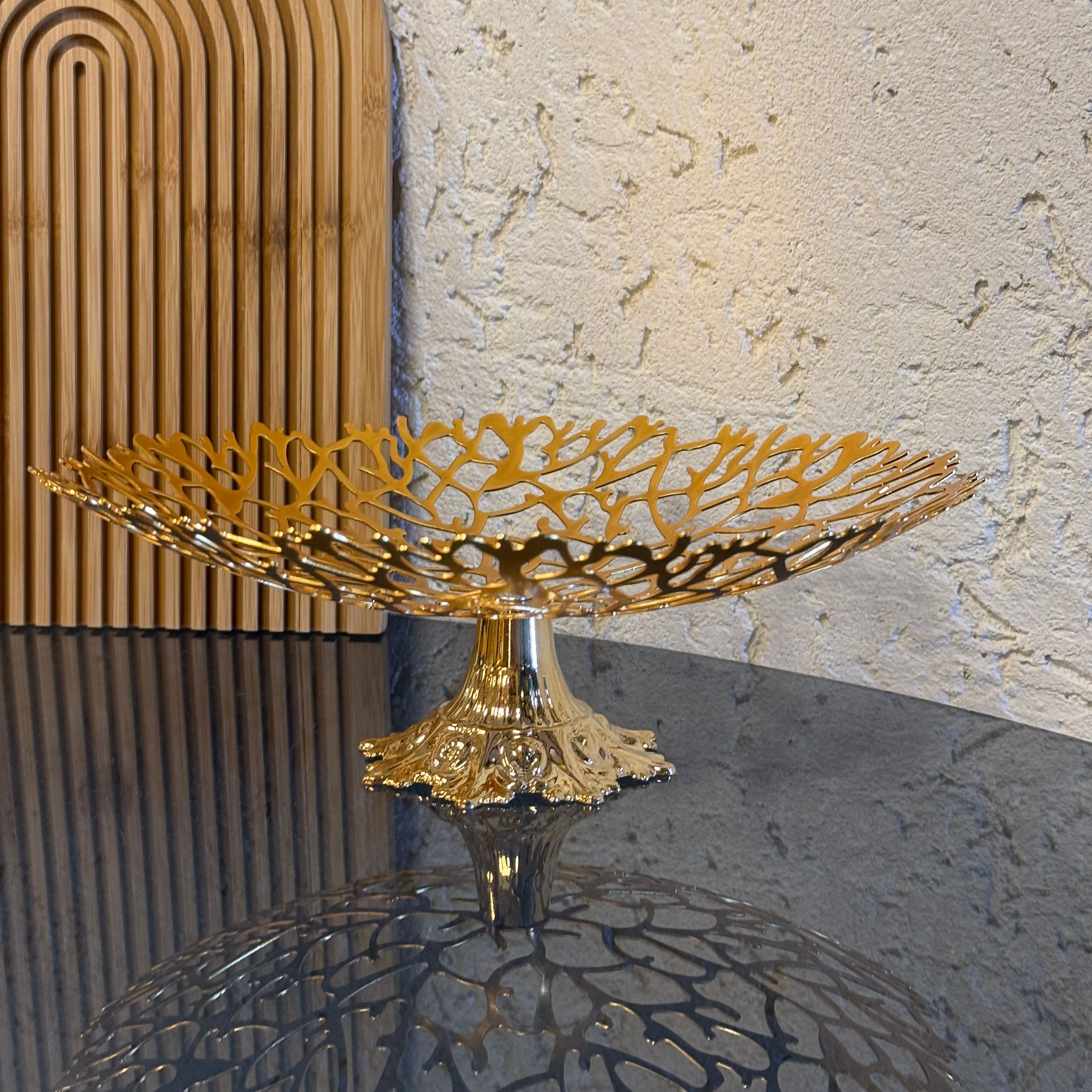 Evanev Lazer Kesim Ayaklı Meyvelik Gold 28x28 cm 