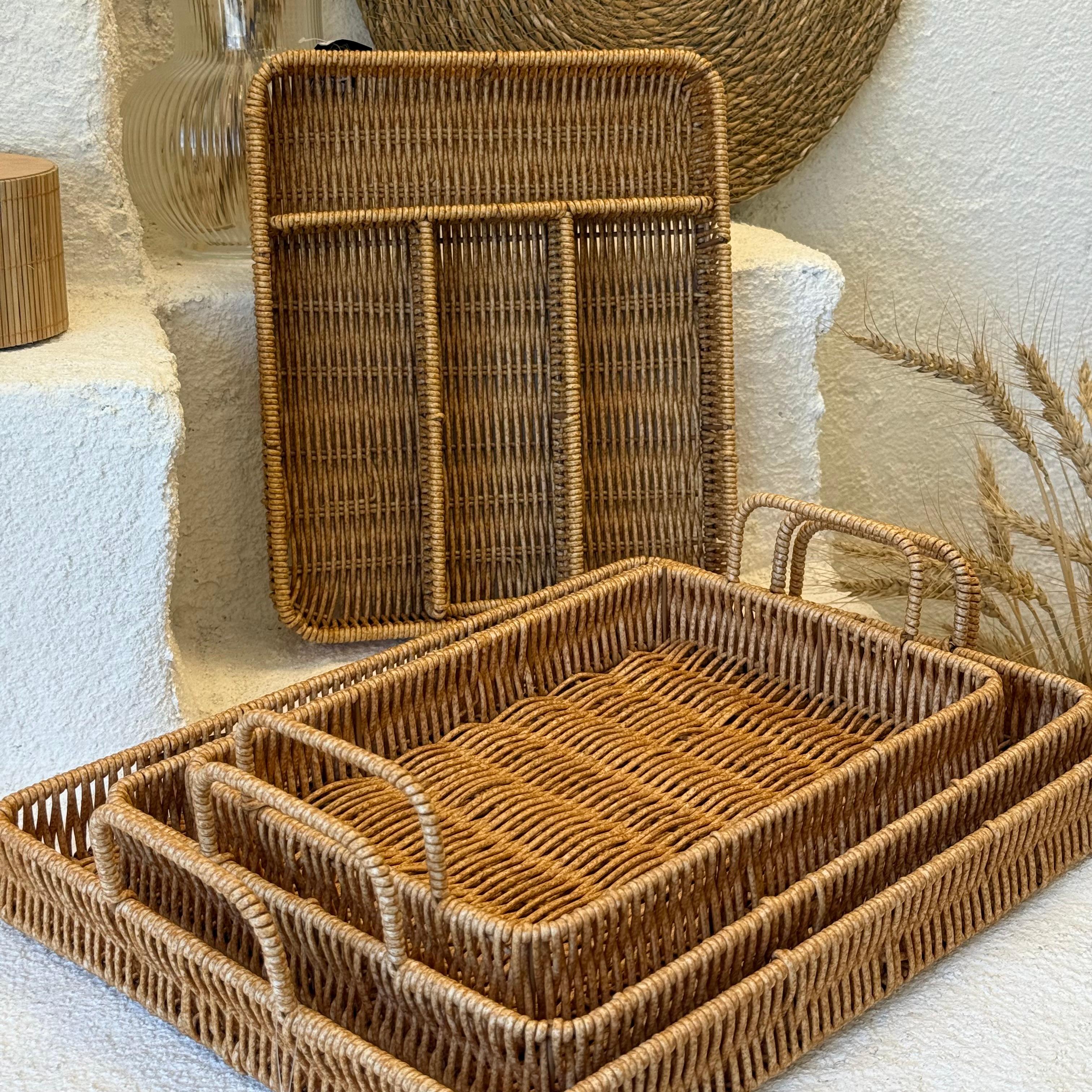Rattan Set 3 Boy Tepsi ve Rattan Kaşıklık 