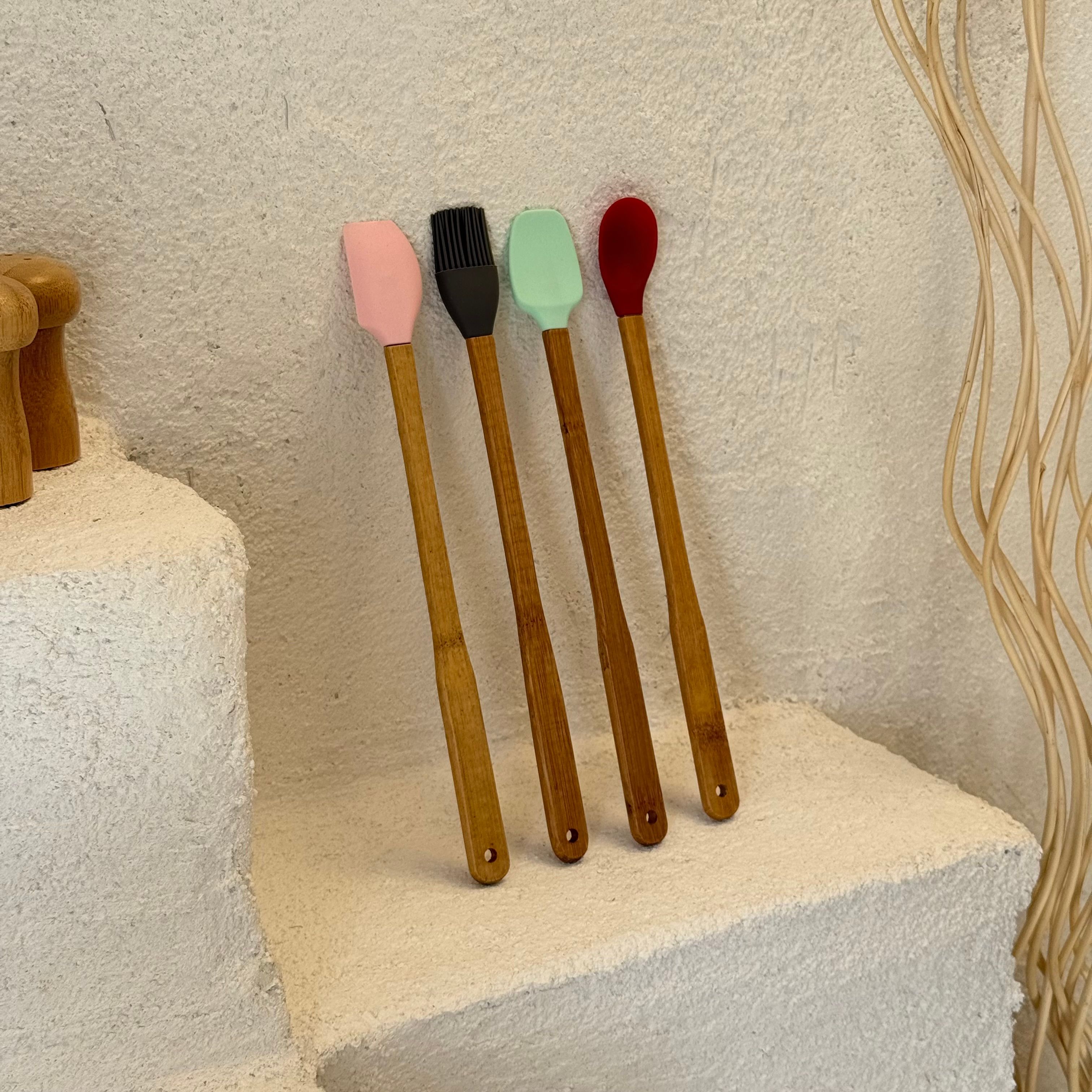 Roberto 4 Lü Bambu Saplı Uzun Silikon Spatula Seti 30 CM 