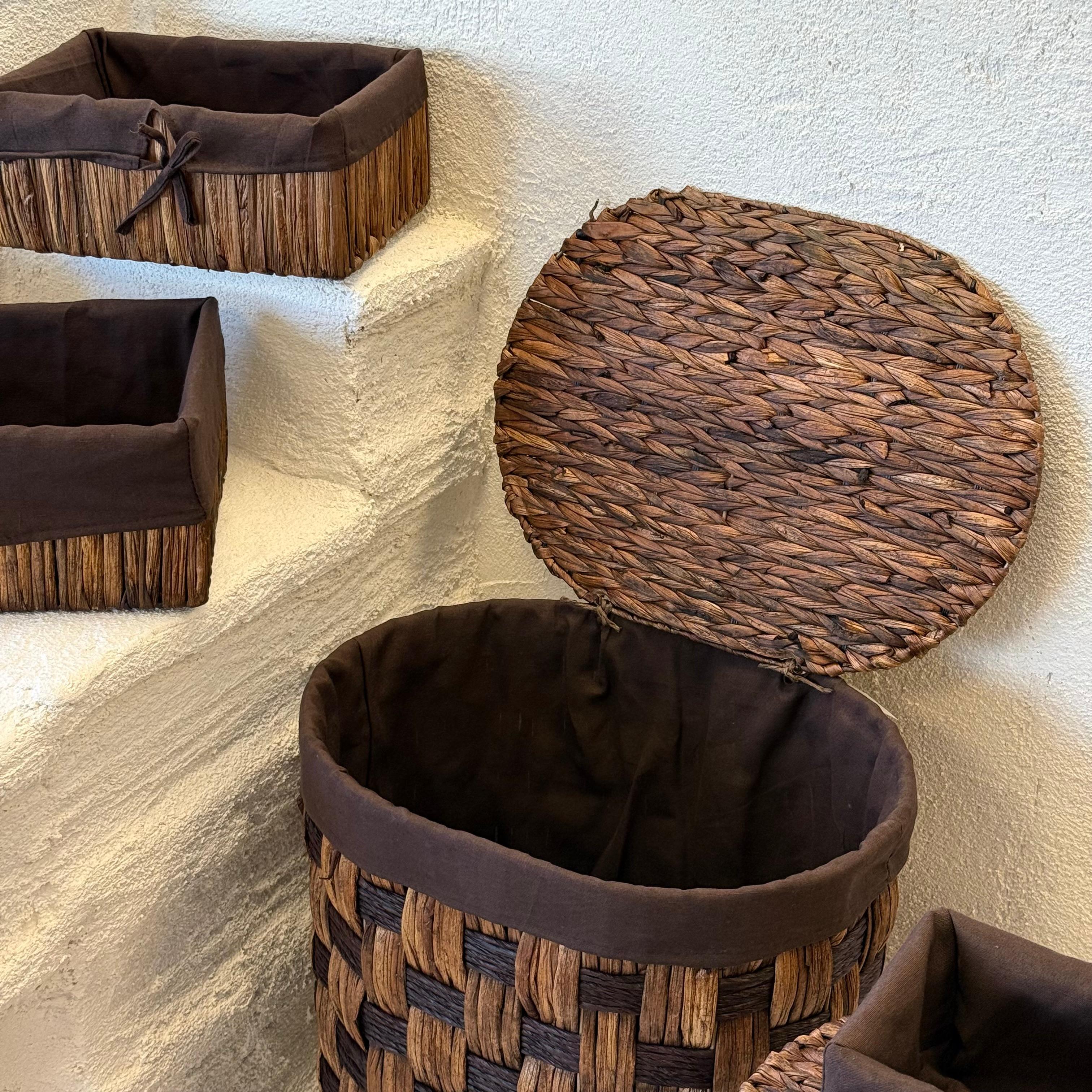  Carmen 5 Parça Oval Hasır Çamaşır Sepet ve Organizer Seti Brown