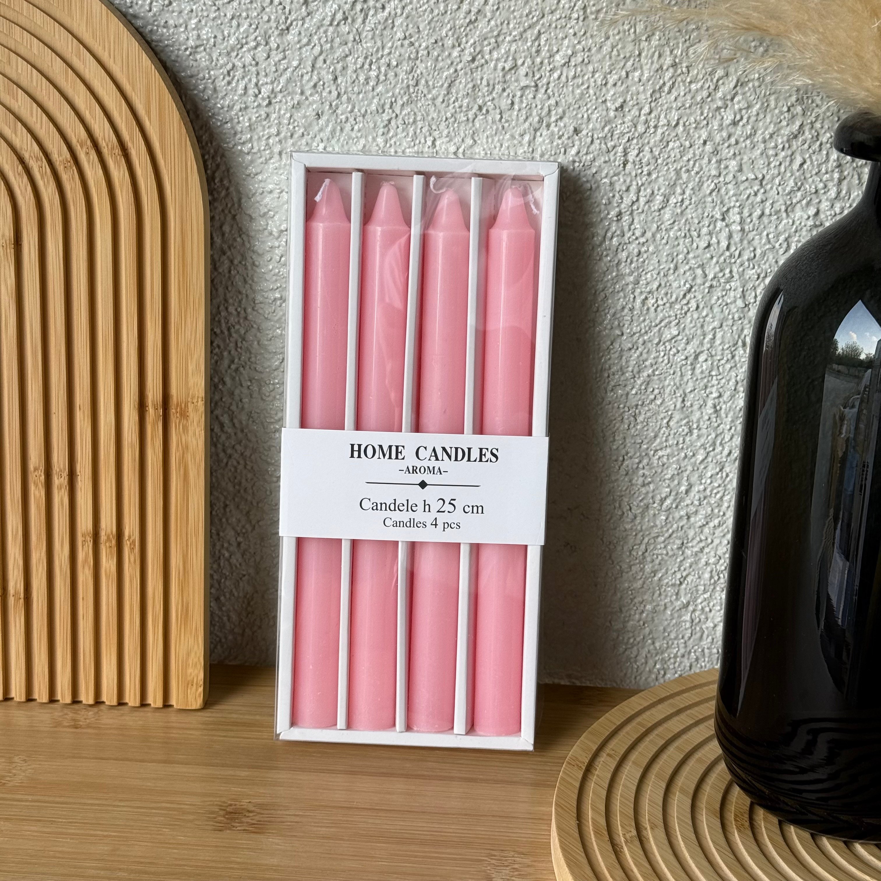 Home Candle 4 Lü Uzun Şamdan Mum Seti Pembe