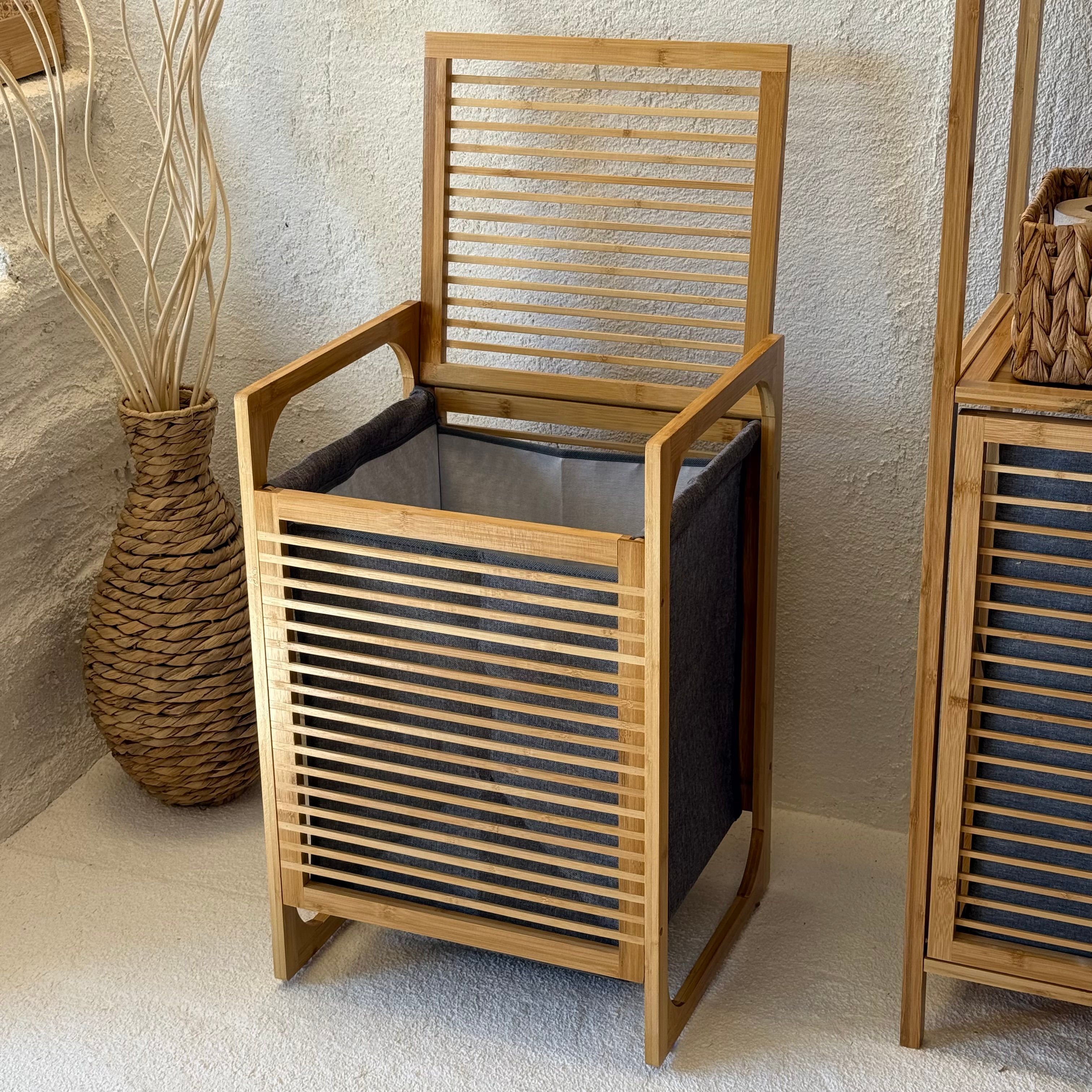 Rita Bambu Kirli Çamaşır Sepeti Kapaklı 61x45x35 cm (SÜPER+SÜPER FİYAT) Gri 