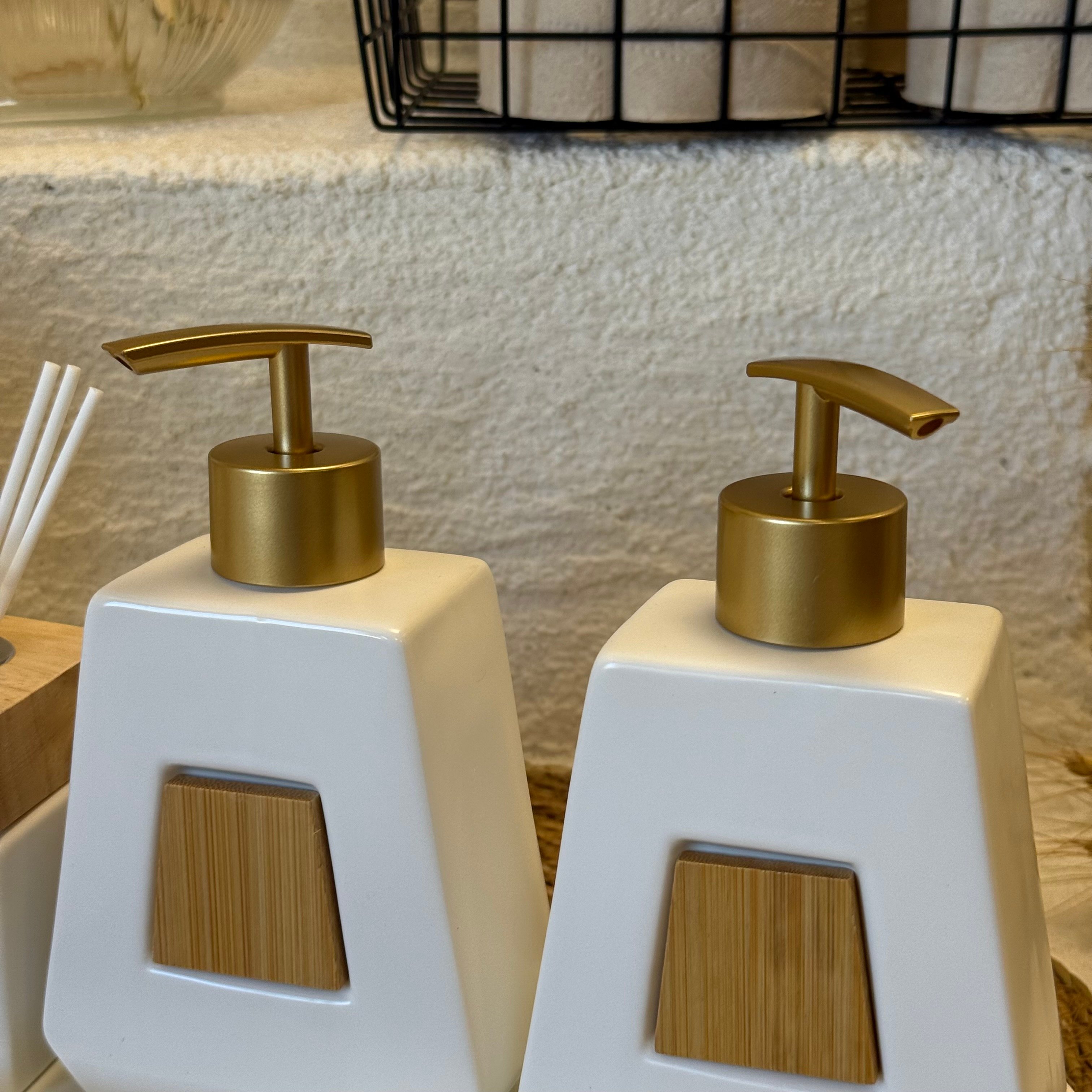 Buenos Lüks Porselen Banyo Seti  Krem Bambu Detaylı 4 Parça 