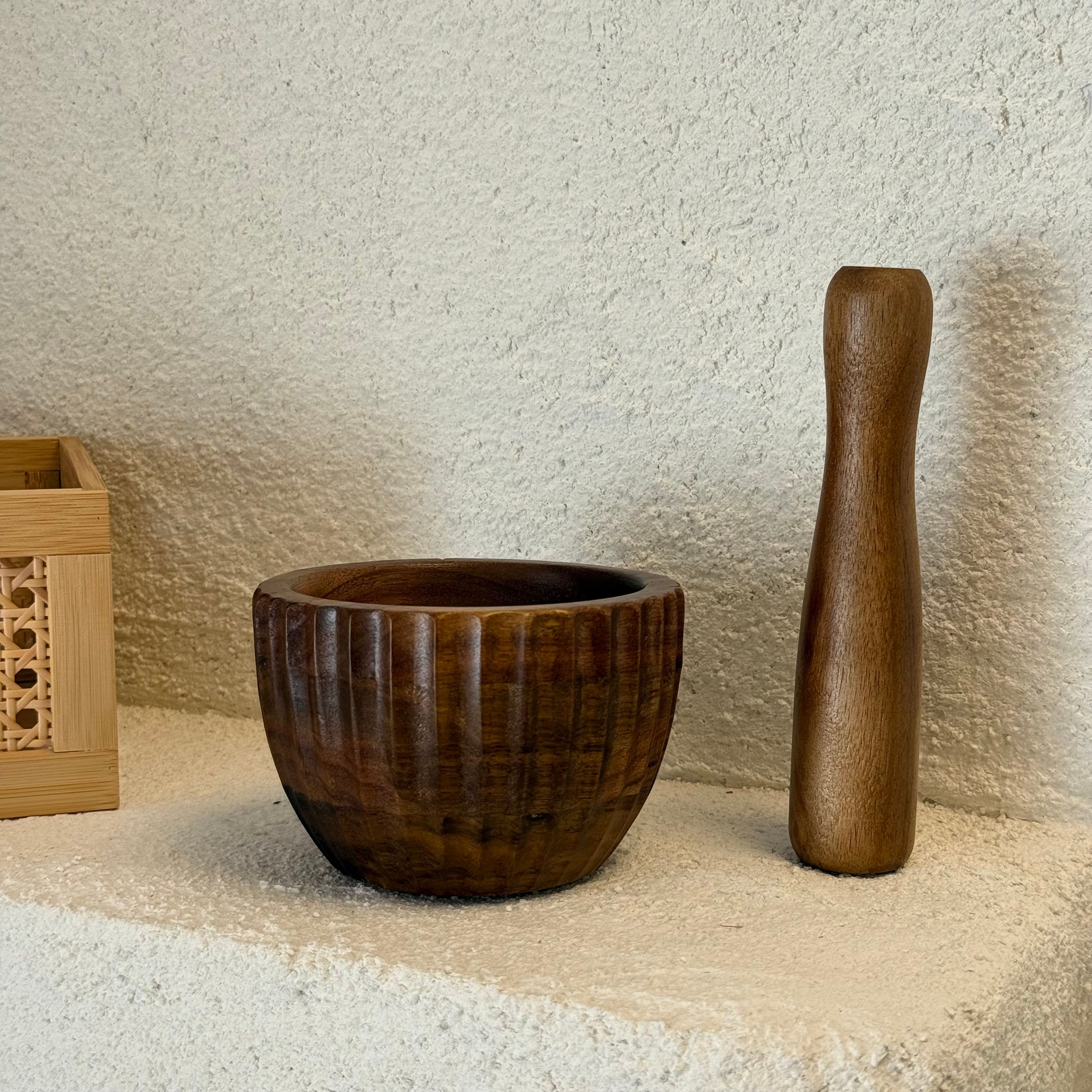 Akasya Ağacı Büyük Boy Çizgili Havan 12 cm 