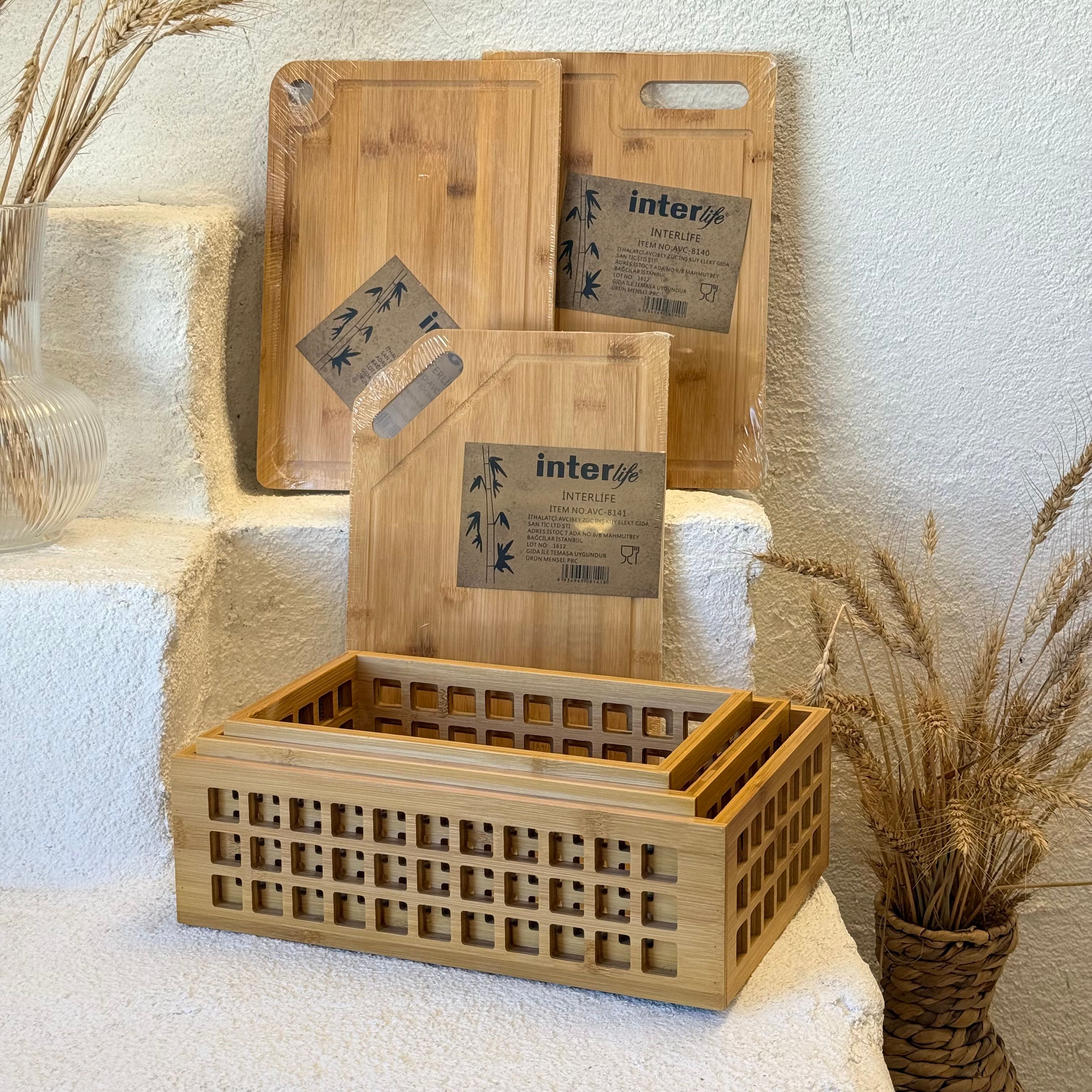 Marlin Bambu 3'Lü Banyo Organizer Alana, 3 Adet Bambu Kesme Tahtası Hediye  