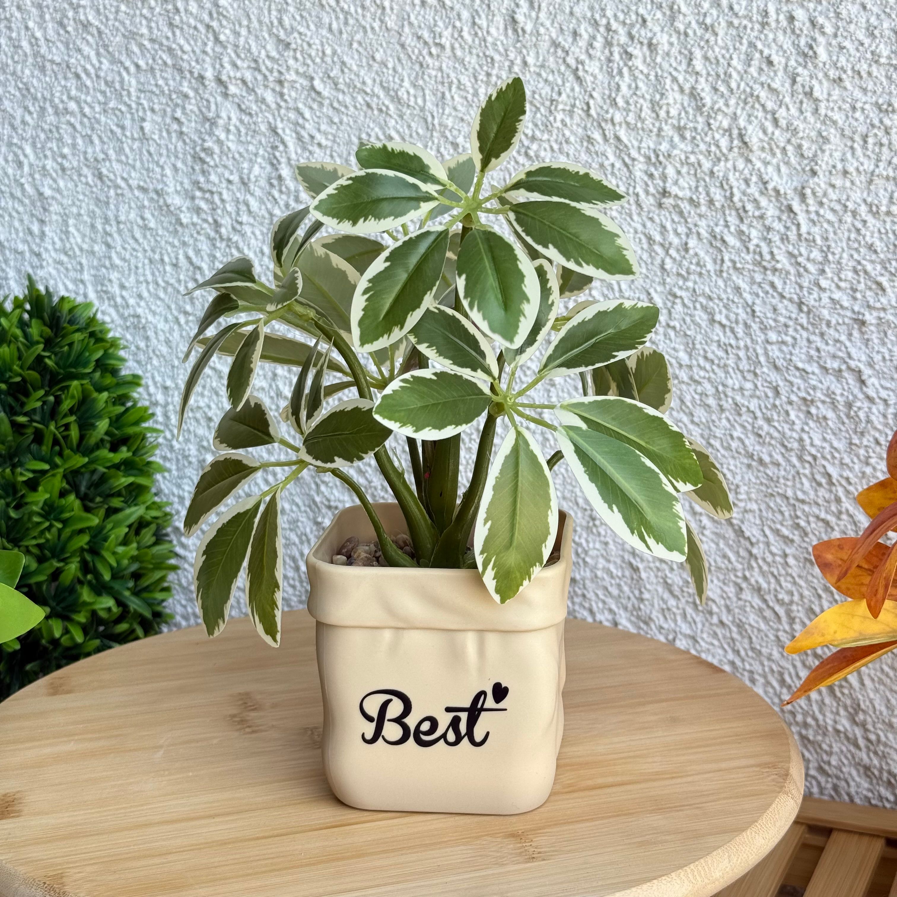 Best Saksılı Yapay Çiçek Yeşil-Beyaz 25 cm 